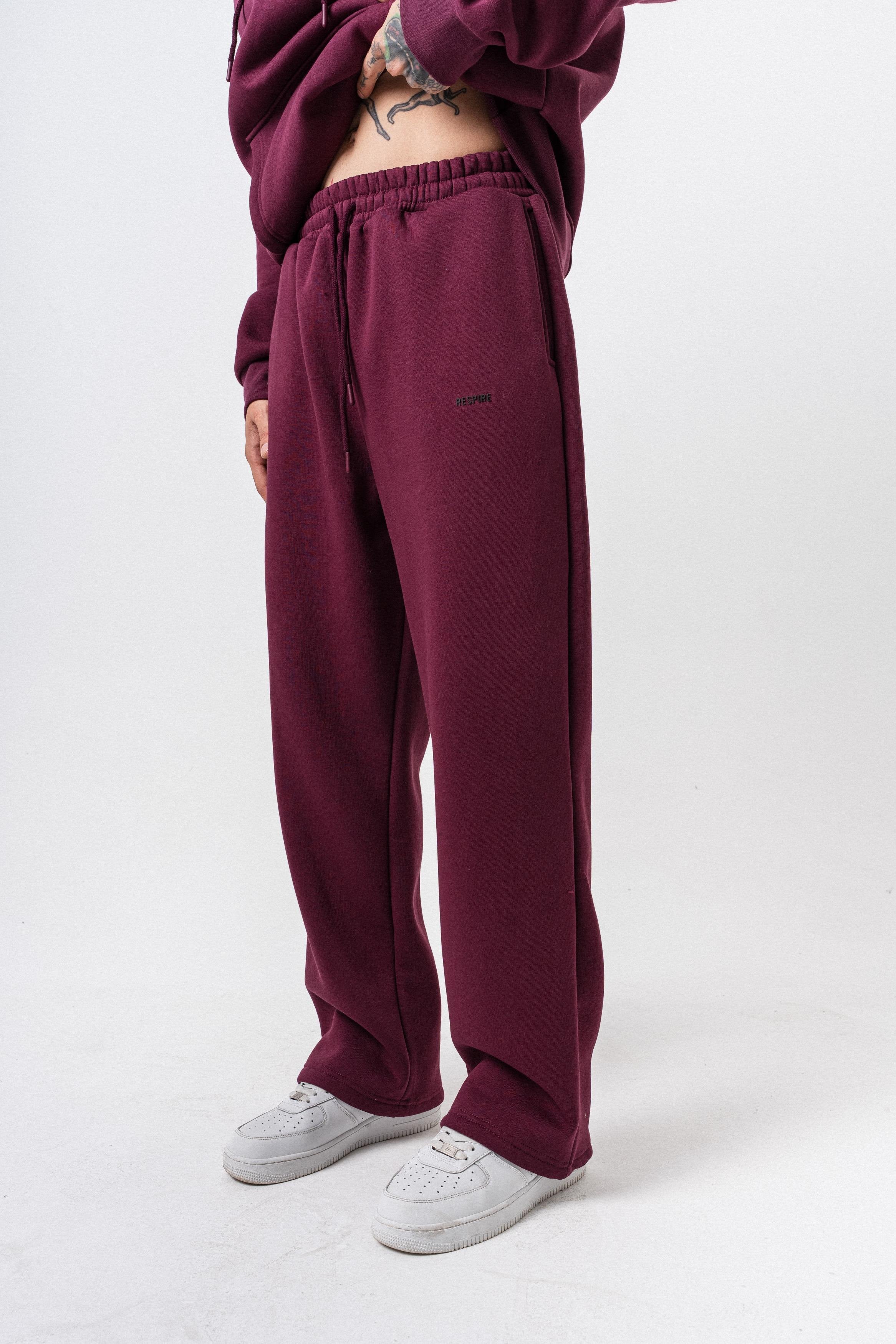 Erkek Respire Yazı Detaylı Basic Baggy Eşofman Altı Vişne