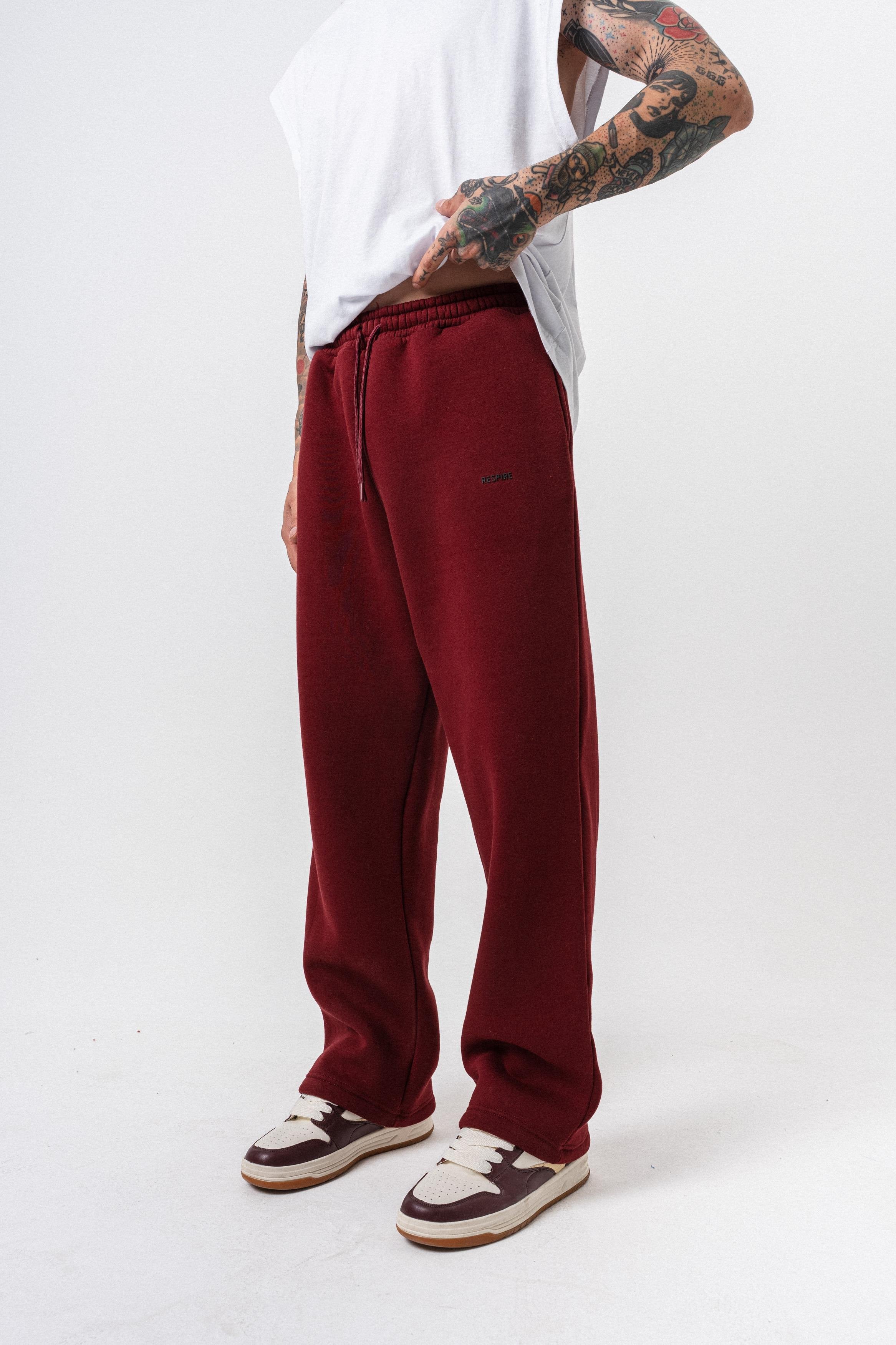 Erkek Respire Yazı Detaylı Basic Baggy Eşofman Altı Bordo