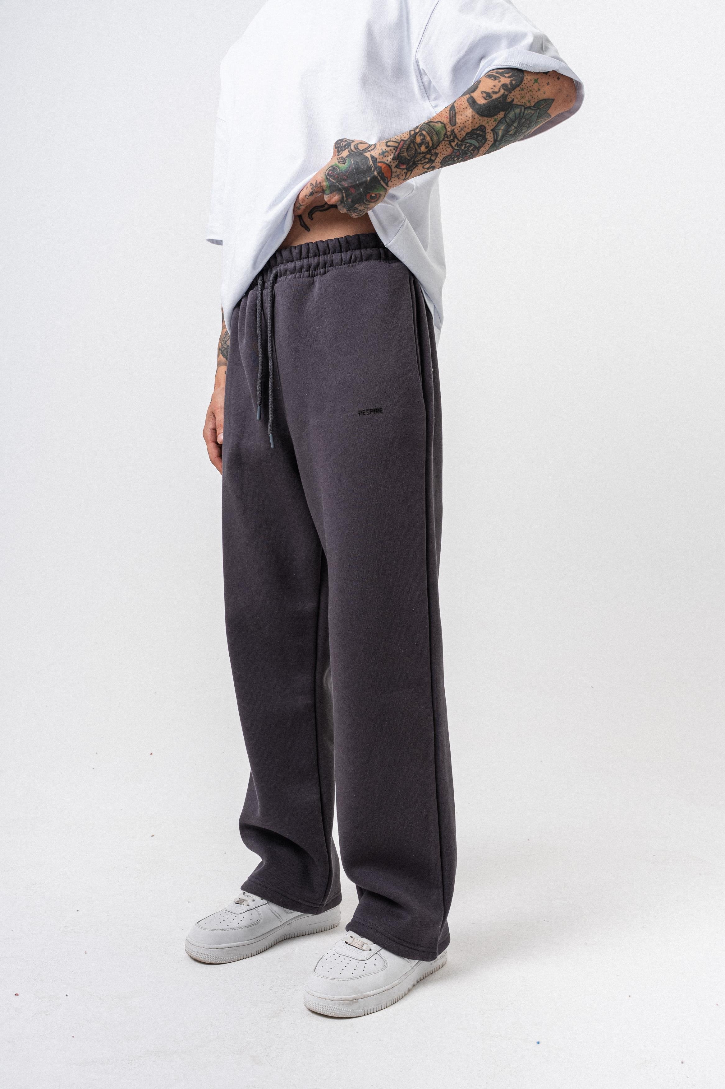 Erkek Respire Yazı Detaylı Basic Baggy Eşofman Altı Füme