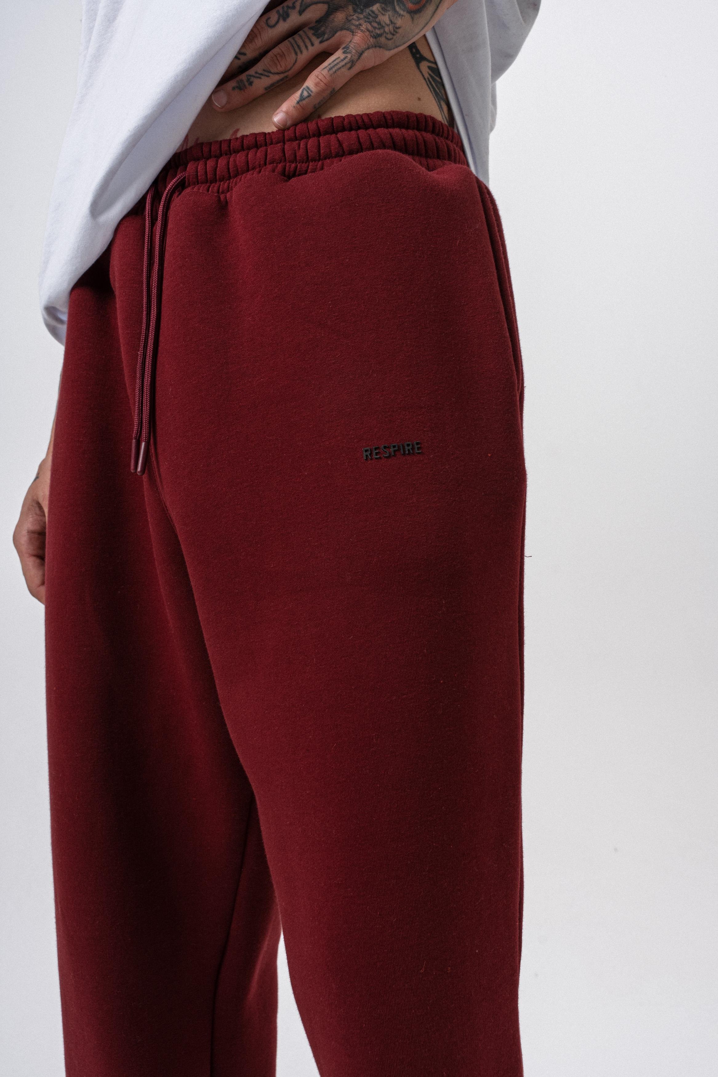 Erkek Respire Yazı Detaylı Basic Baggy Eşofman Altı Bordo
