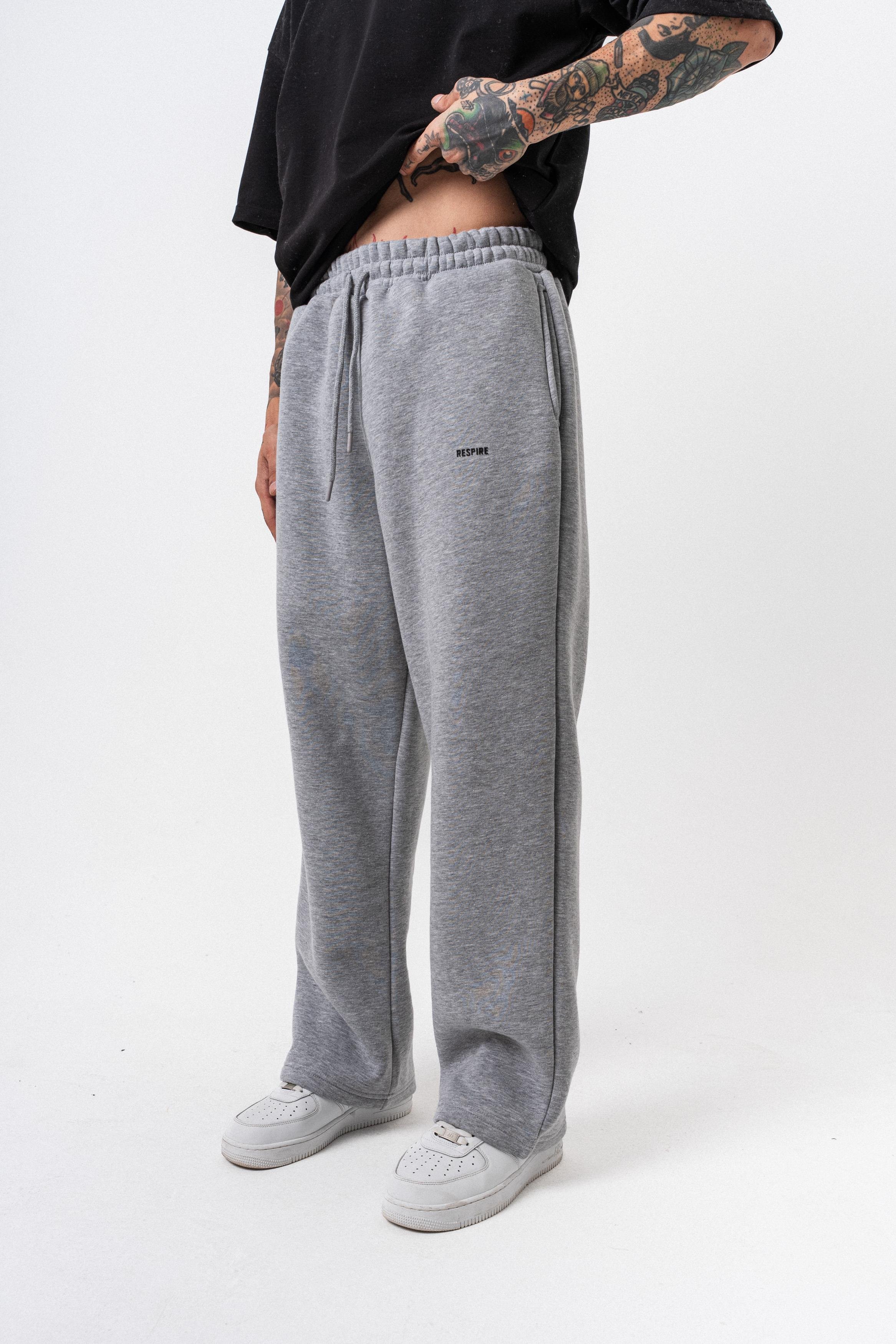 Erkek Respire Yazı Detaylı Basic Baggy Eşofman Altı Gri Melanj