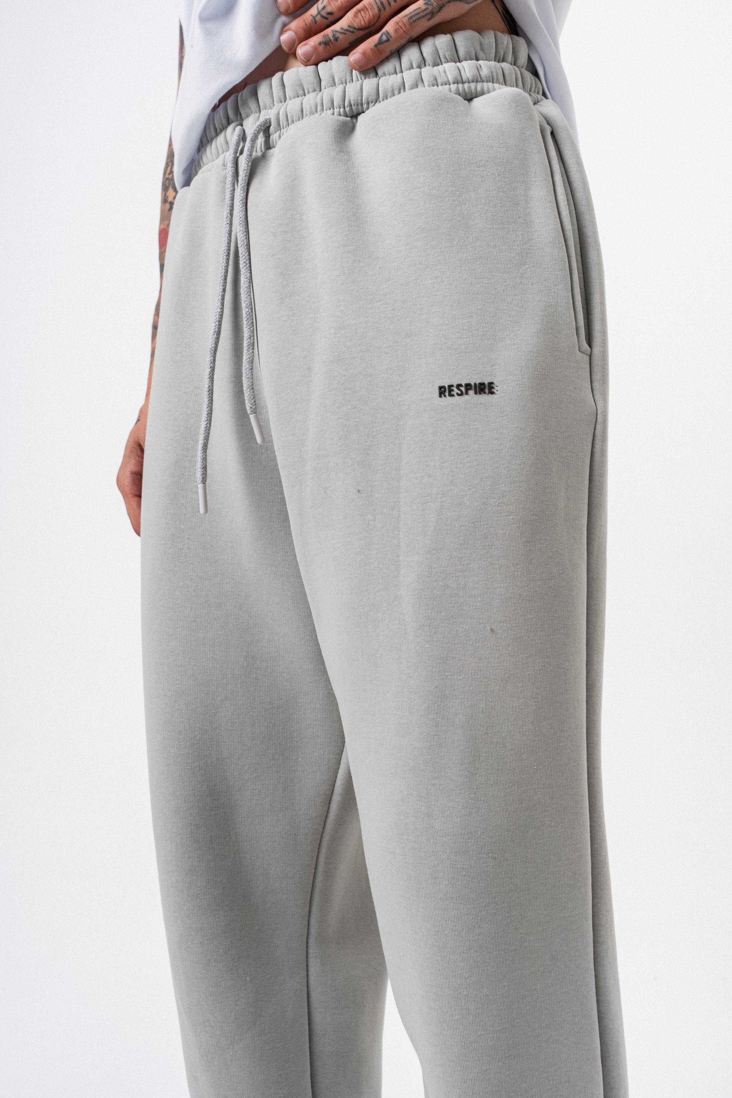 Erkek Respire Yazı Detaylı Basic Baggy Eşofman Altı Açık Gri