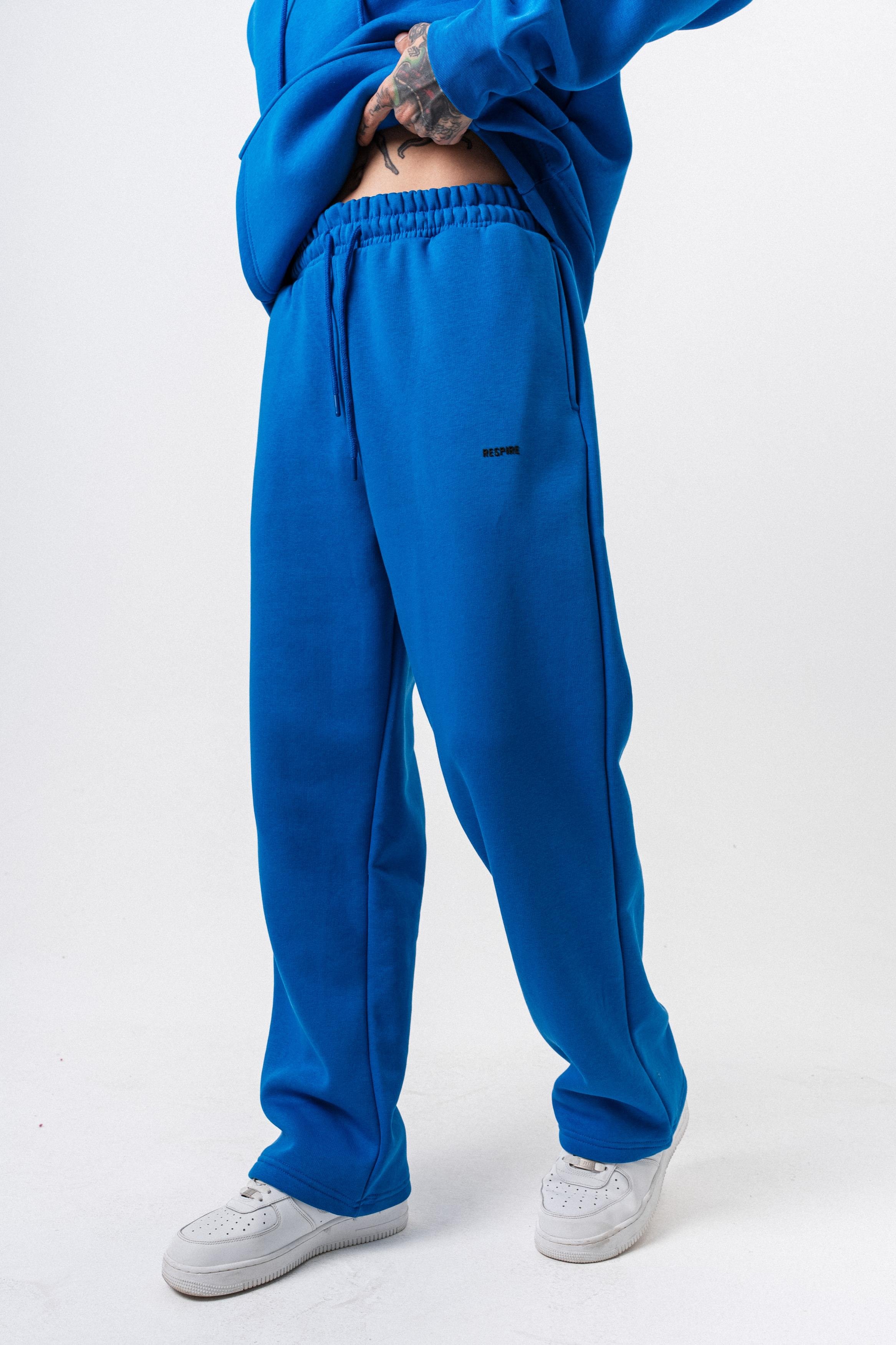 Erkek Respire Yazı Detaylı Basic Baggy Eşofman Altı Mavi