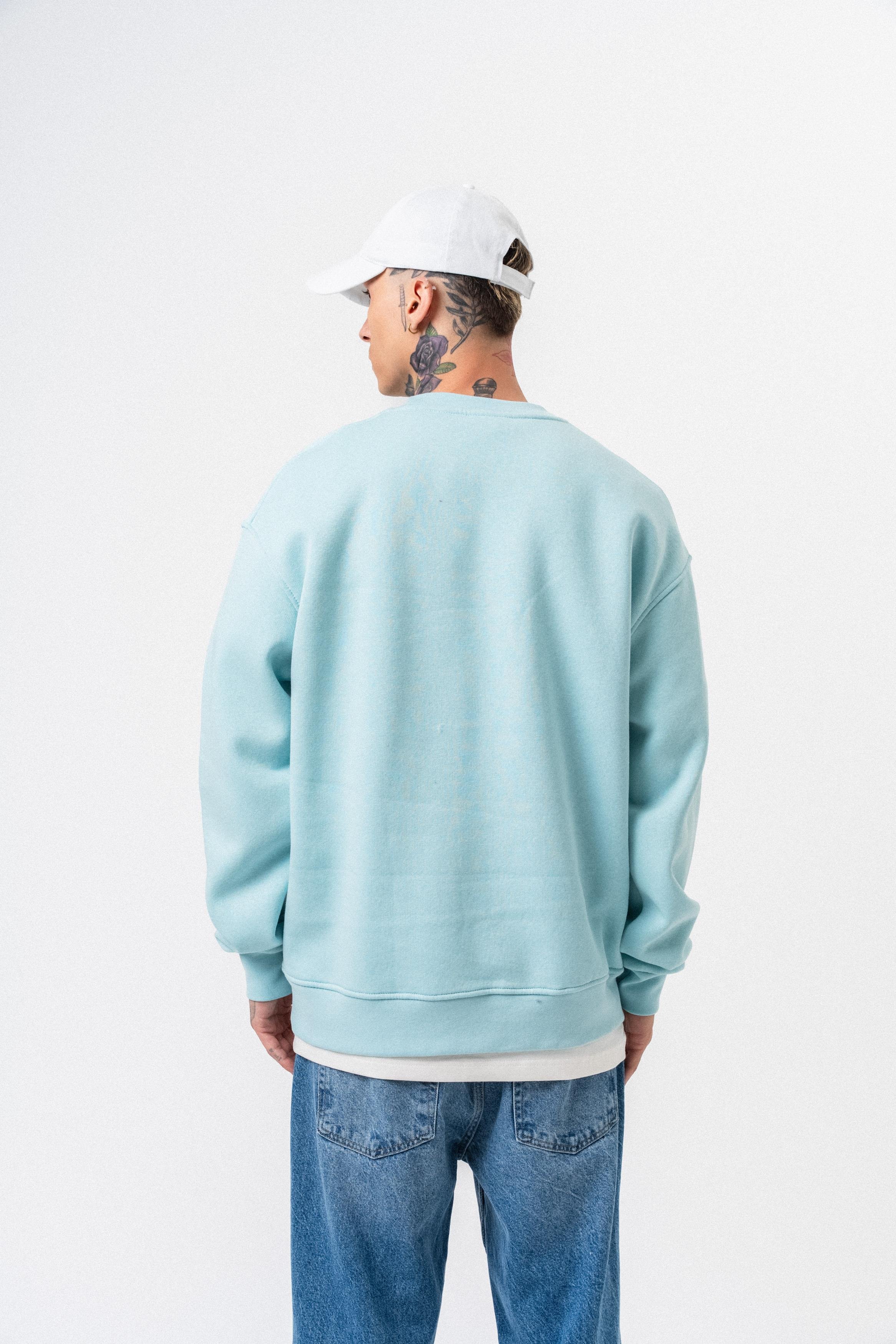 Erkek Respire Yazı Detaylı Basic Oversize Sweatshirt Bebe Mavi