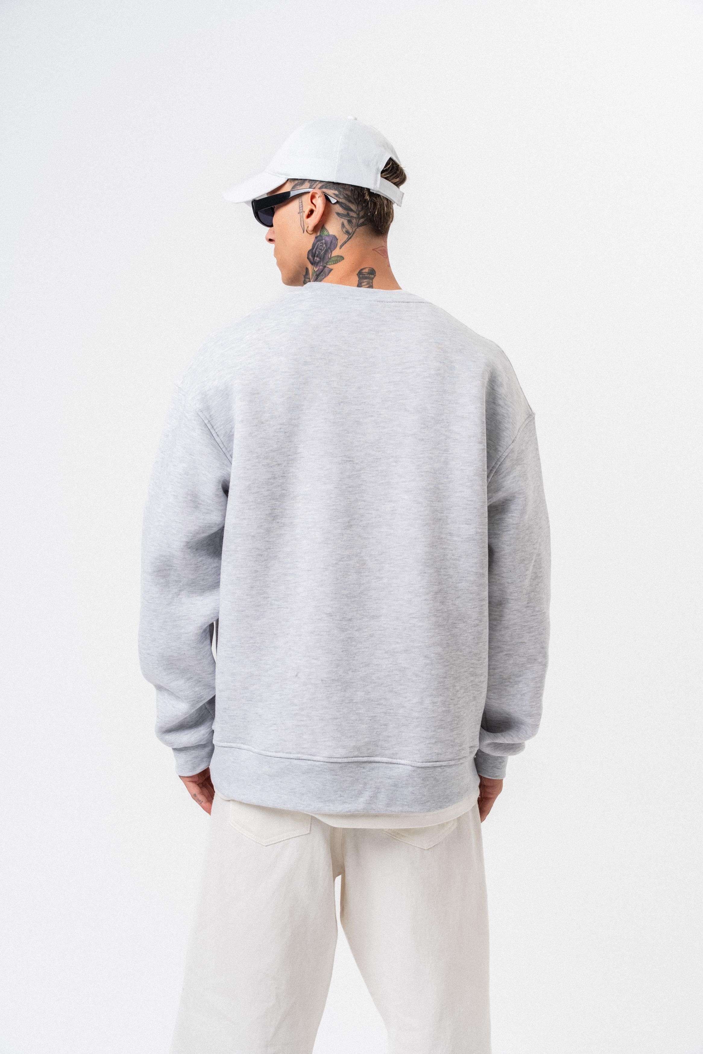 Erkek Respire Yazı Detaylı Basic Oversize Sweatshirt Kar Melanj