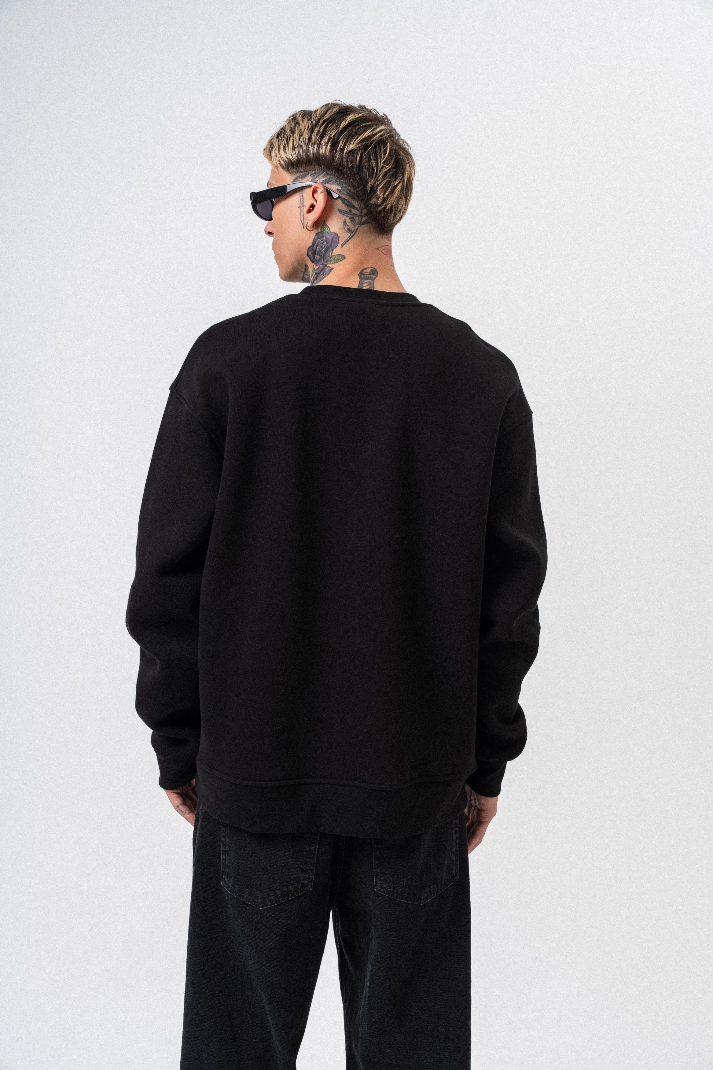 Erkek Respire Yazı Detaylı Basic Oversize Sweatshirt Siyah