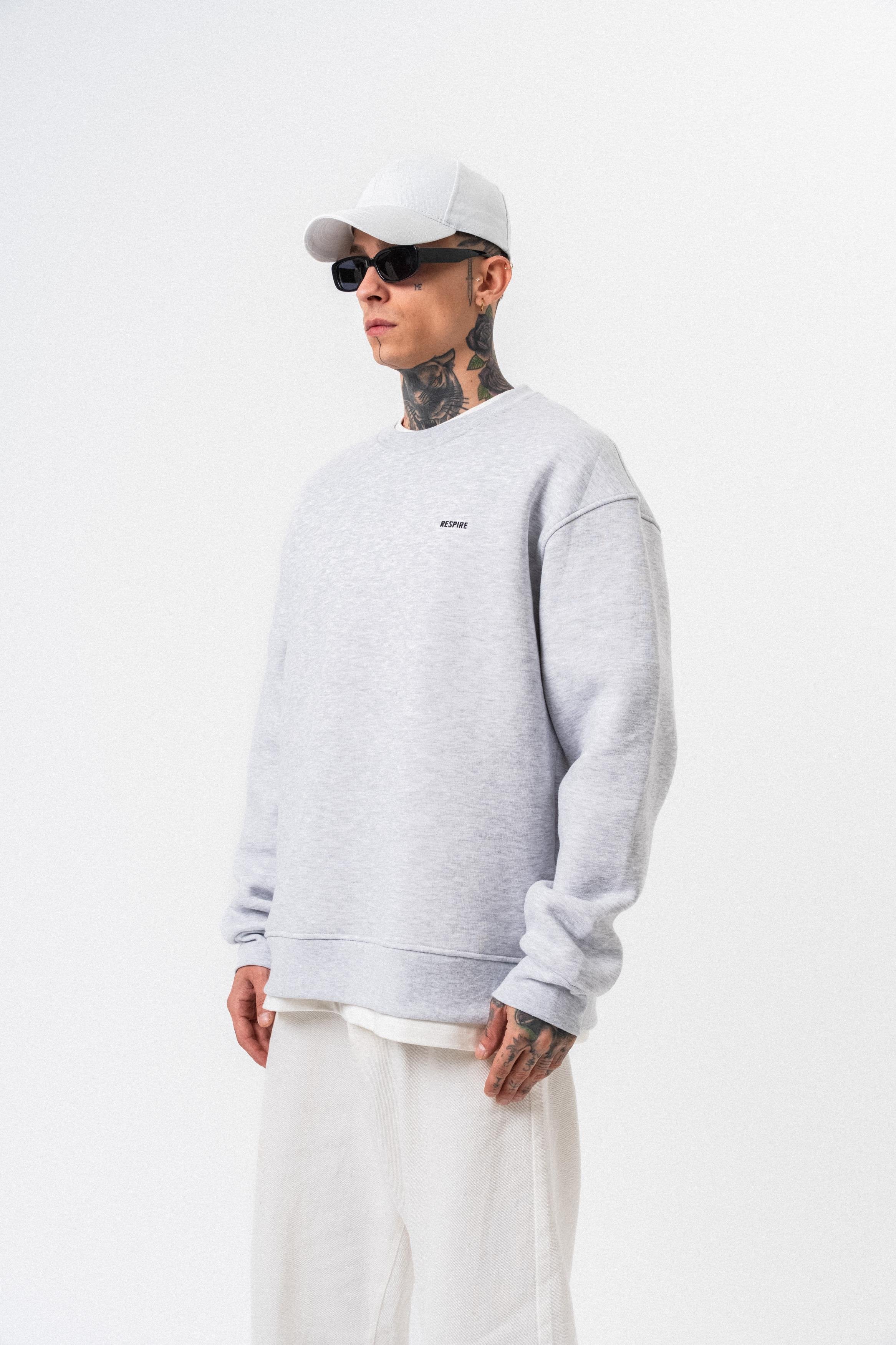 Erkek Respire Yazı Detaylı Basic Oversize Sweatshirt Kar Melanj