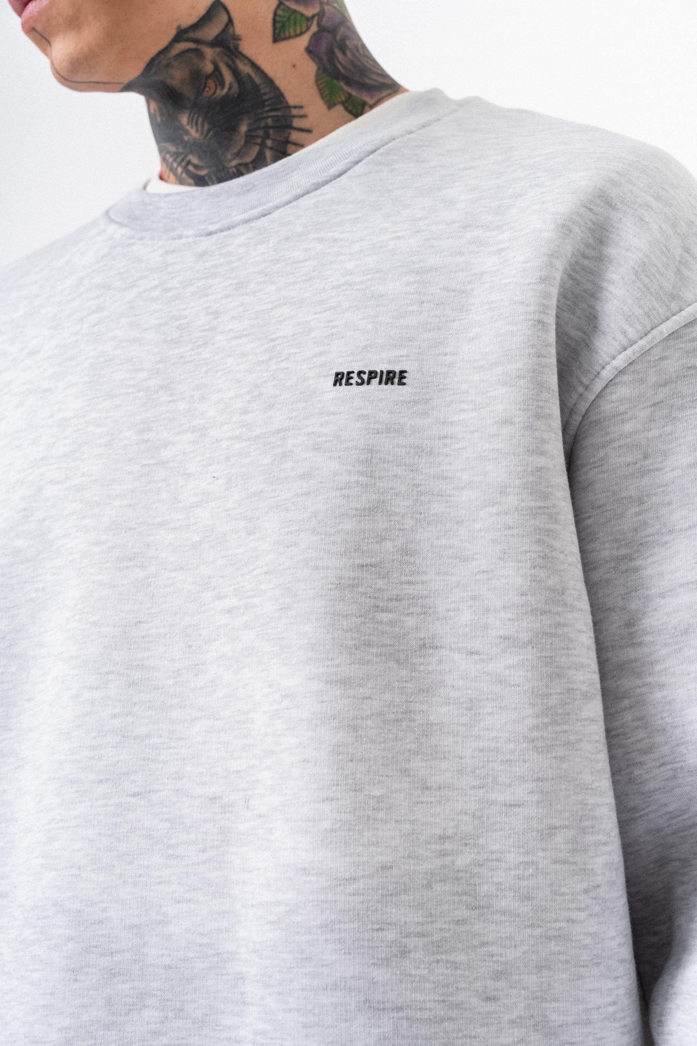 Erkek Respire Yazı Detaylı Basic Oversize Sweatshirt Kar Melanj