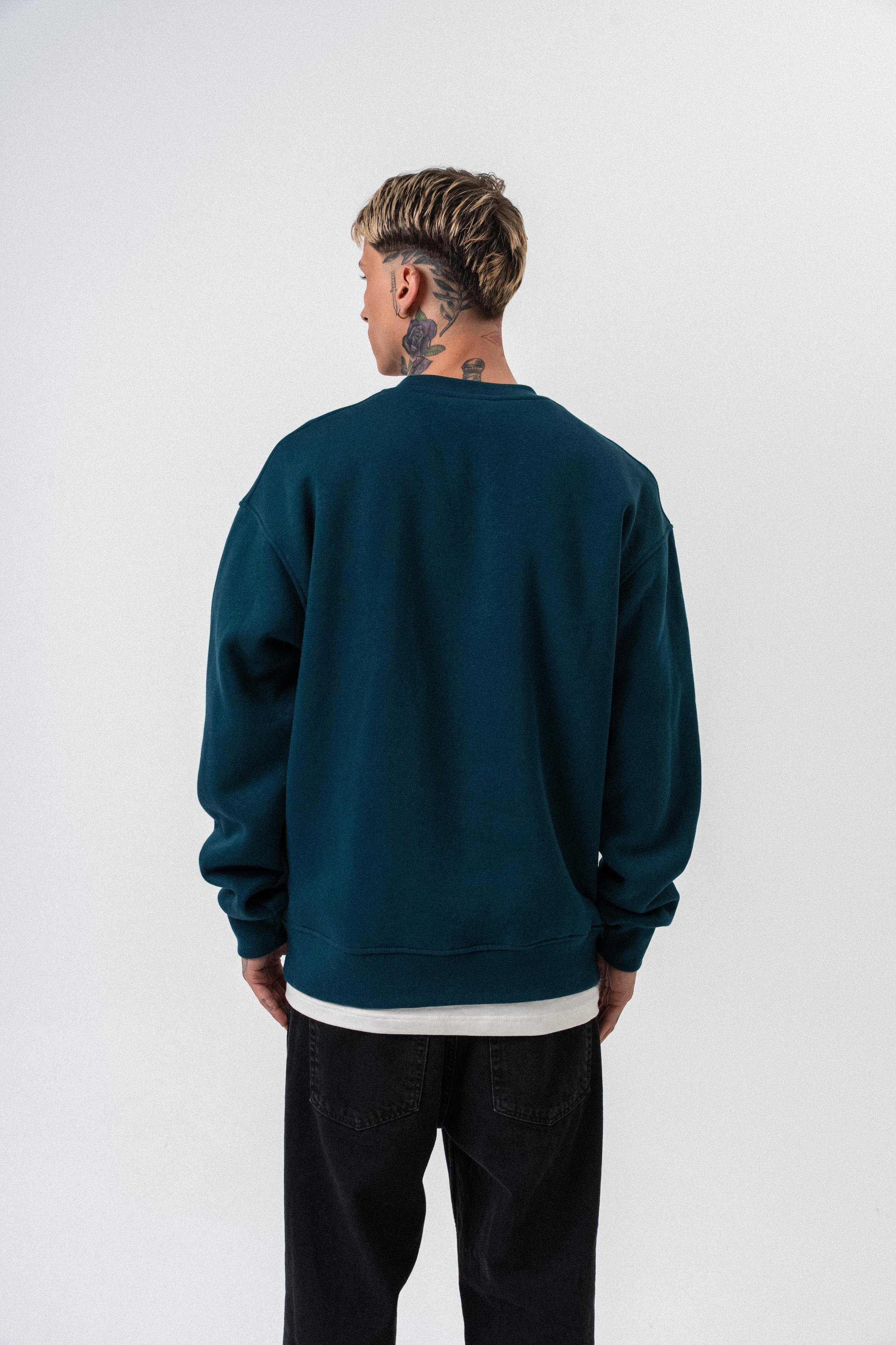 Erkek Respire Yazı Detaylı Basic Oversize Sweatshirt Zümrüt