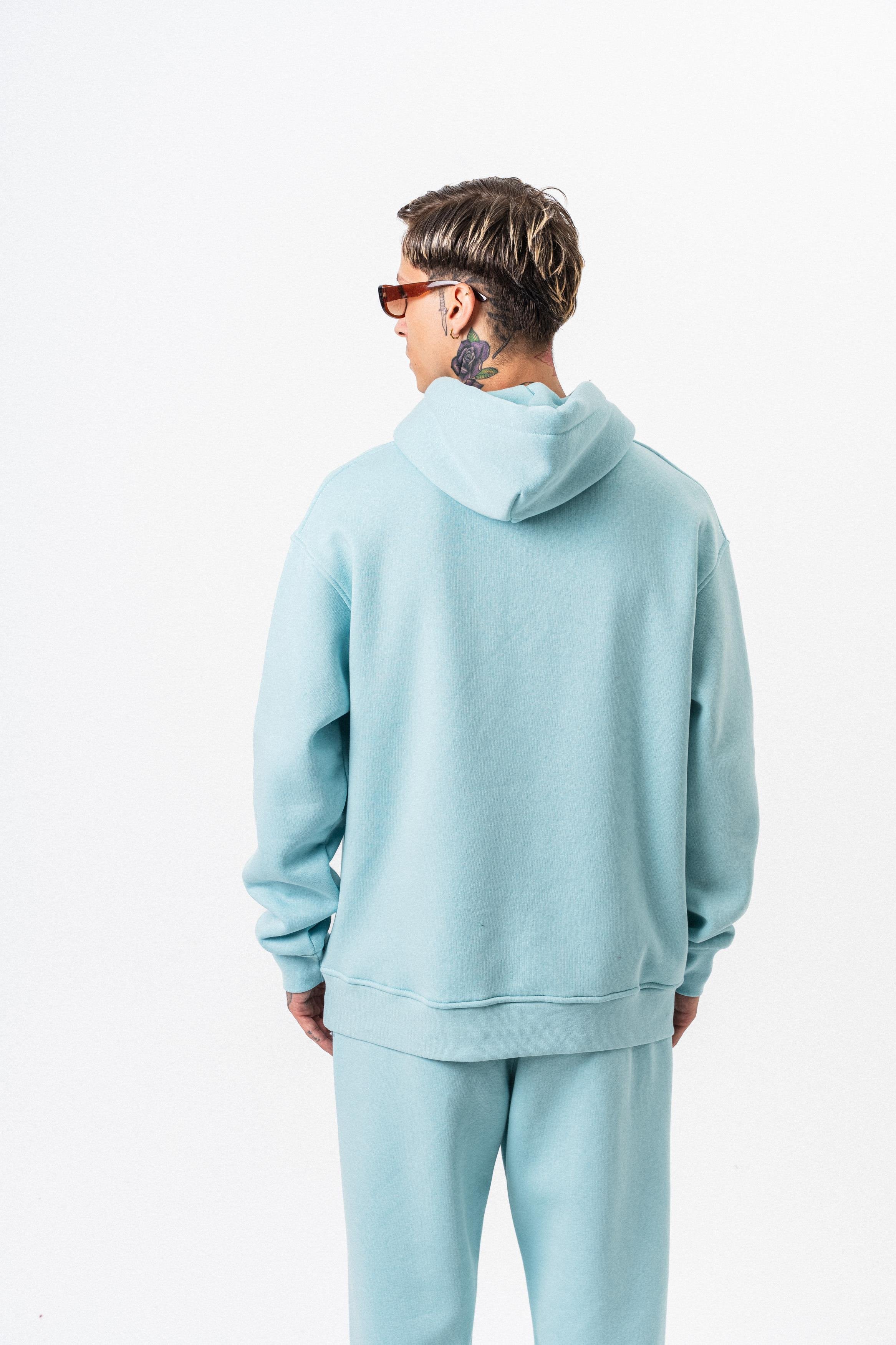Erkek Respire Yazı Detaylı Kapüşonlu Basic Oversize Hoodie Bebe Mavi
