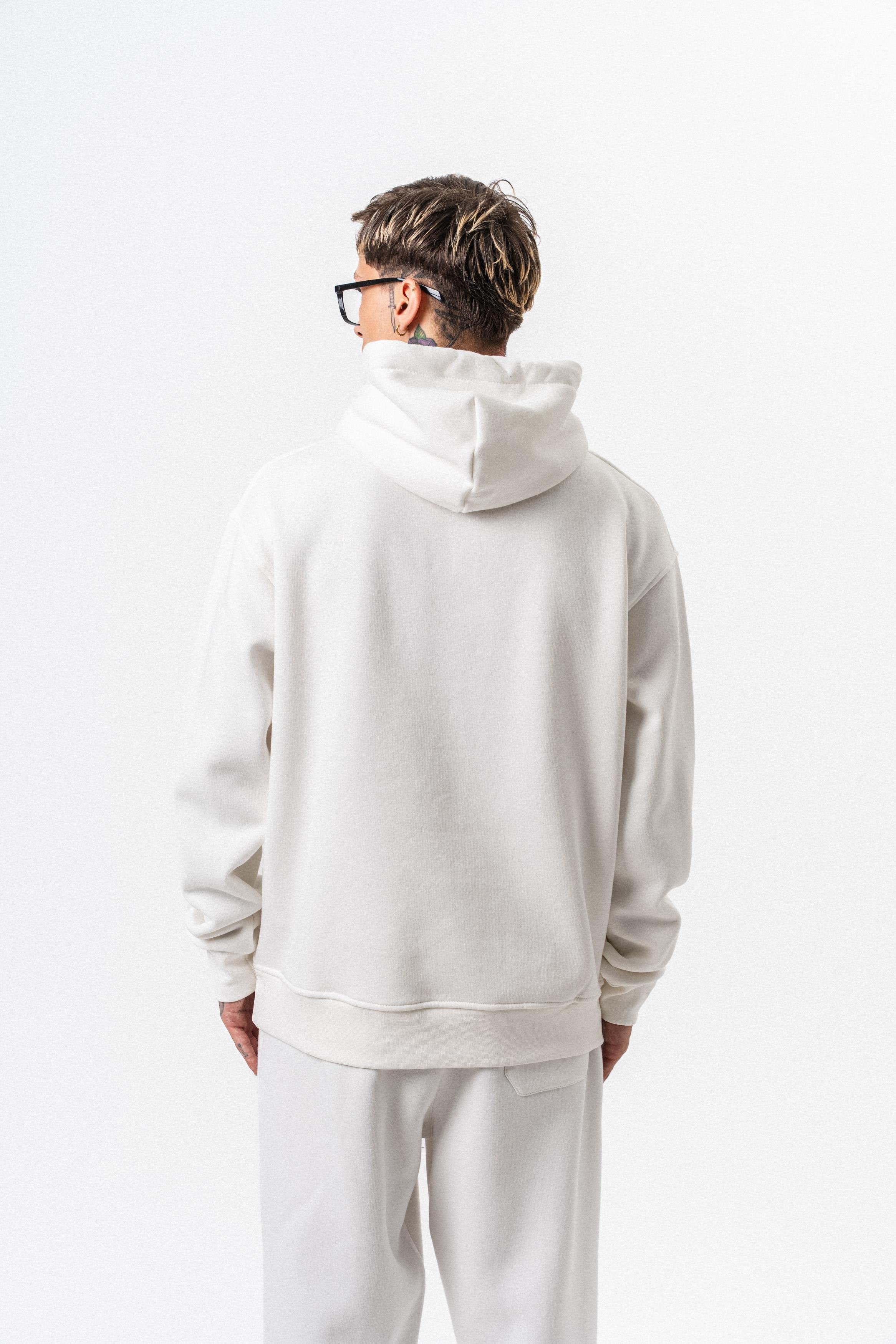 Erkek Respire Yazı Detaylı Kapüşonlu Basic Oversize Hoodie Ekru