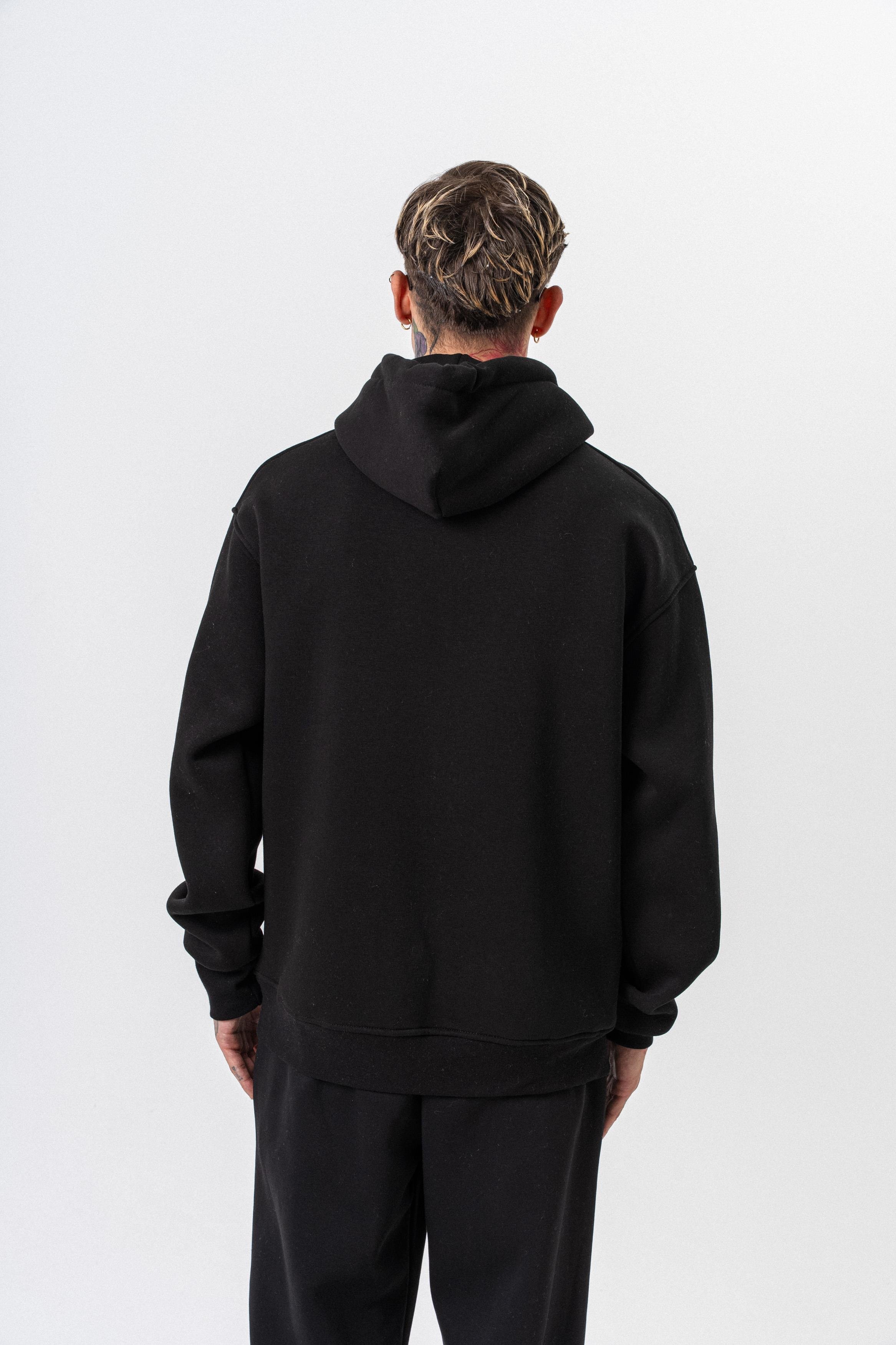 Erkek Respire Yazı Detaylı Kapüşonlu Basic Oversize Hoodie Siyah