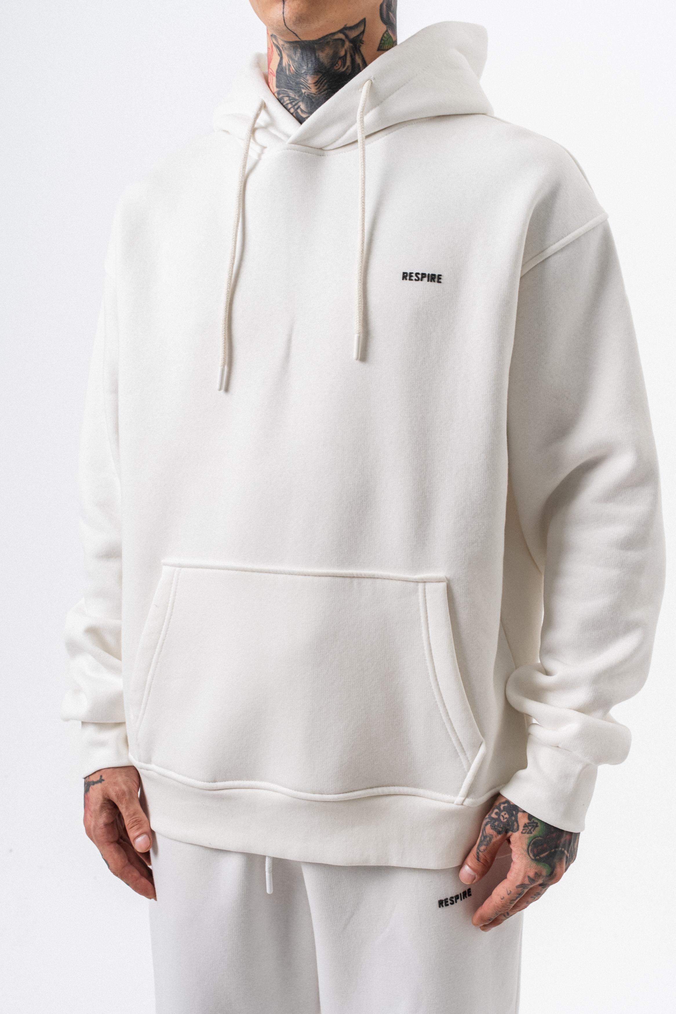 Erkek Respire Yazı Detaylı Kapüşonlu Basic Oversize Hoodie Ekru
