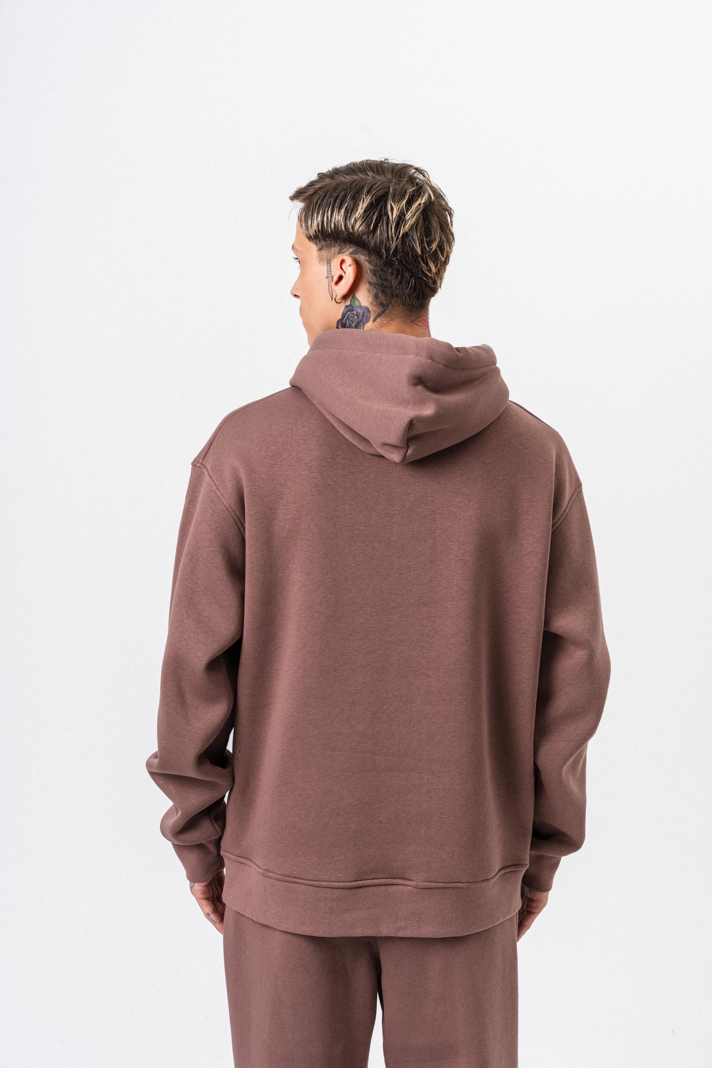 Erkek Respire Yazı Detaylı Kapüşonlu Basic Oversize Hoodie Kakao