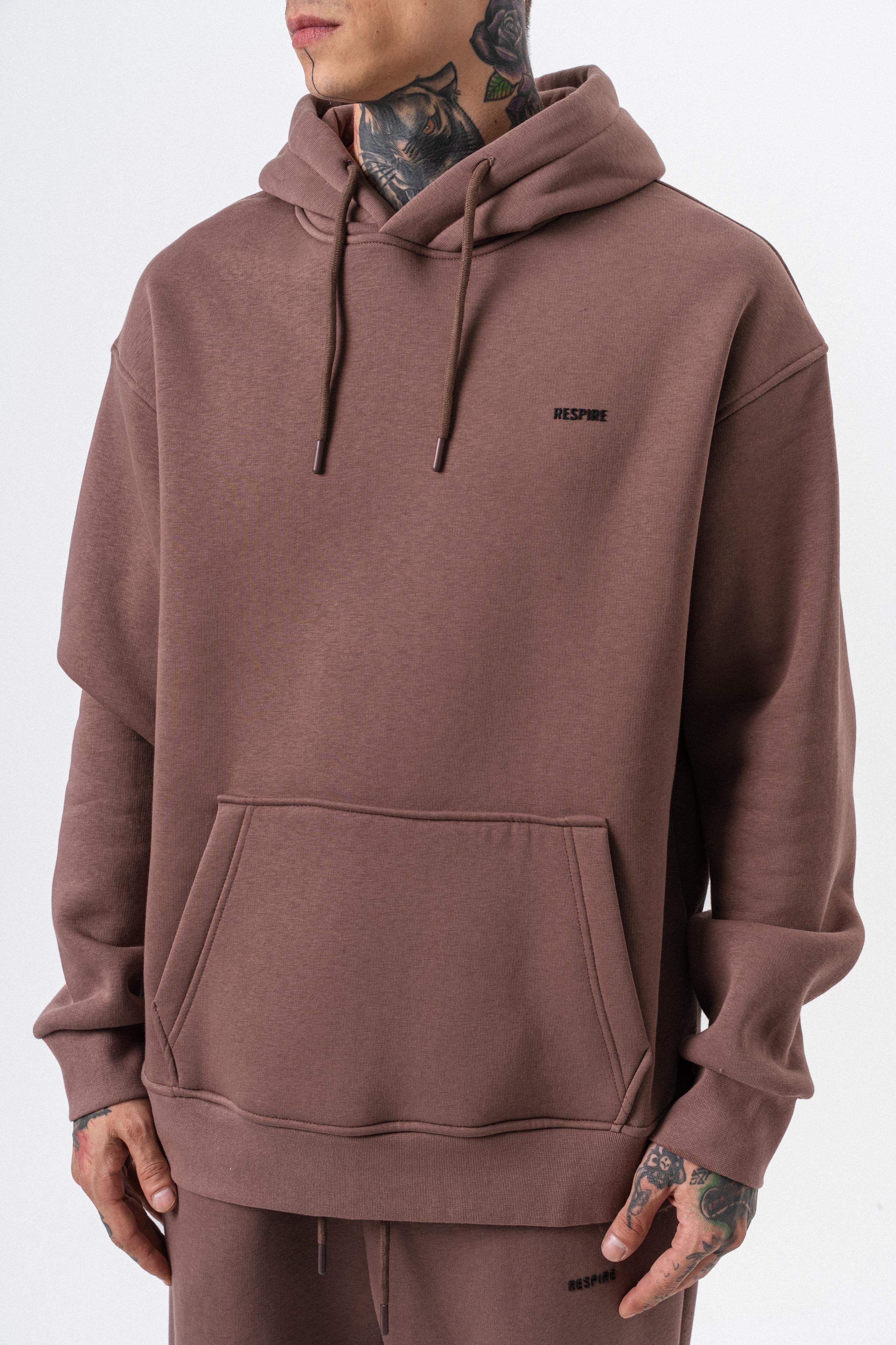 Erkek Respire Yazı Detaylı Kapüşonlu Basic Oversize Hoodie Kakao