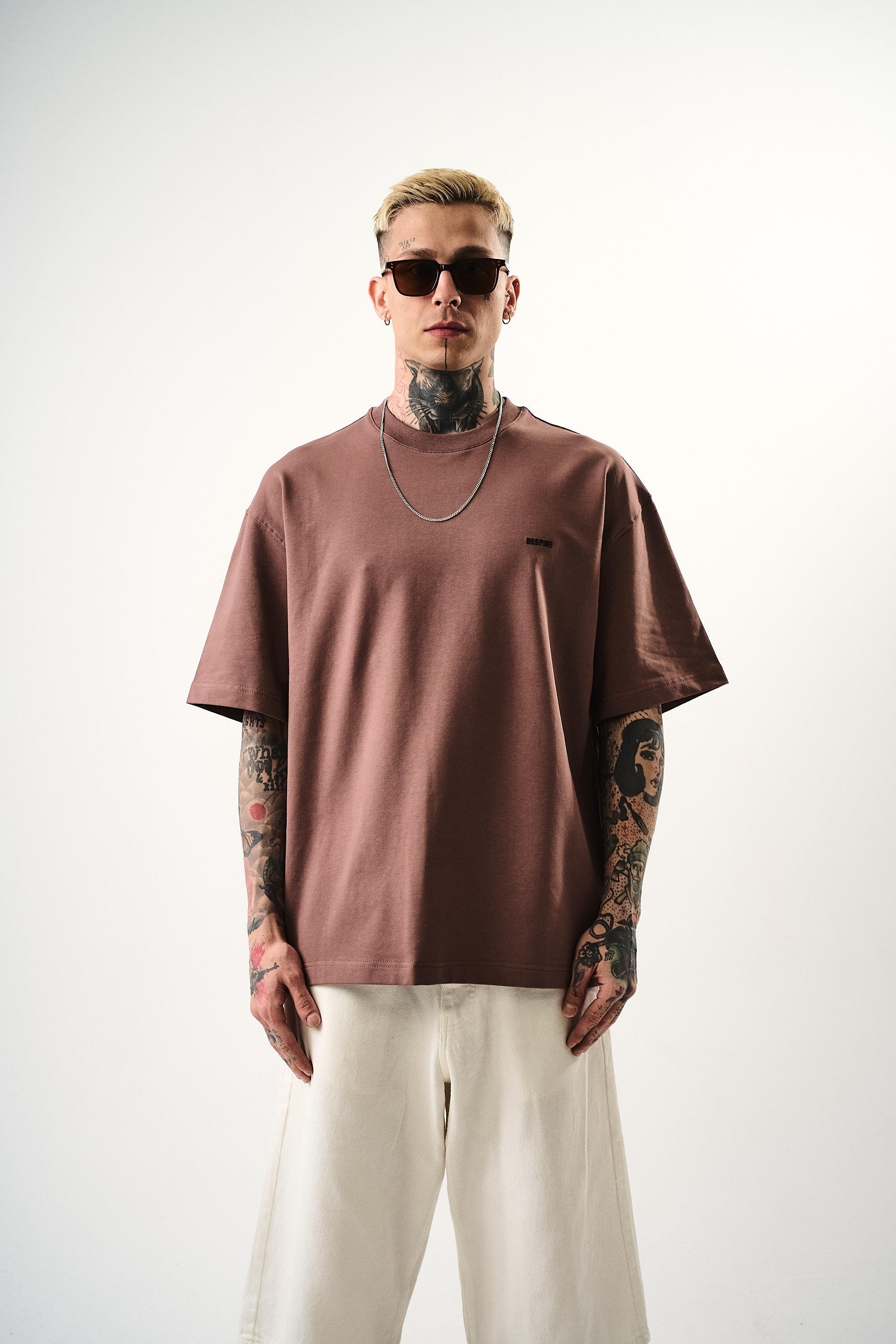Erkek Respire Yazı Detaylı Oversize T-Shirt Kakao