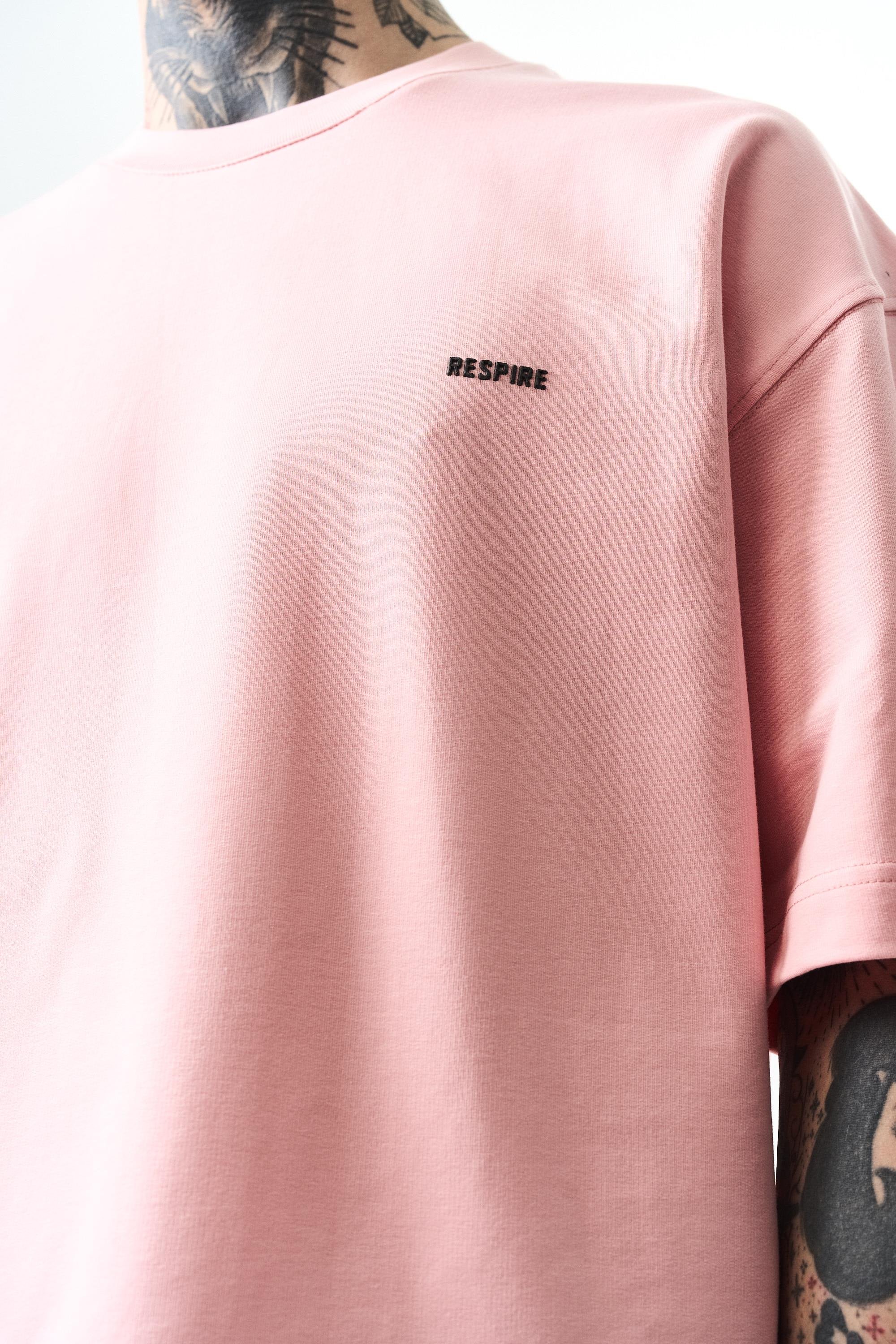 Erkek Respire Yazı Detaylı Oversize T-Shirt Somon