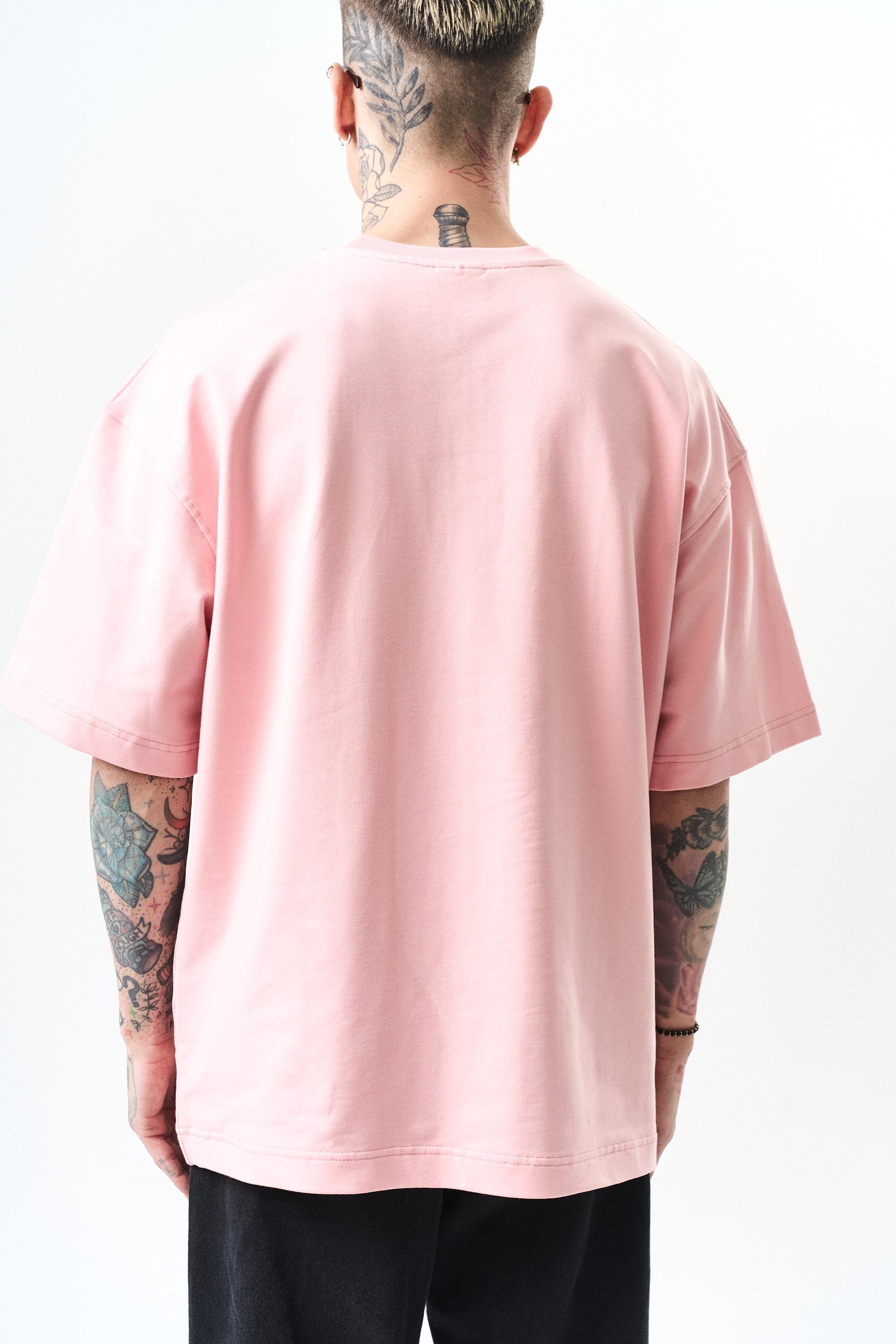 Erkek Respire Yazı Detaylı Oversize T-Shirt Somon