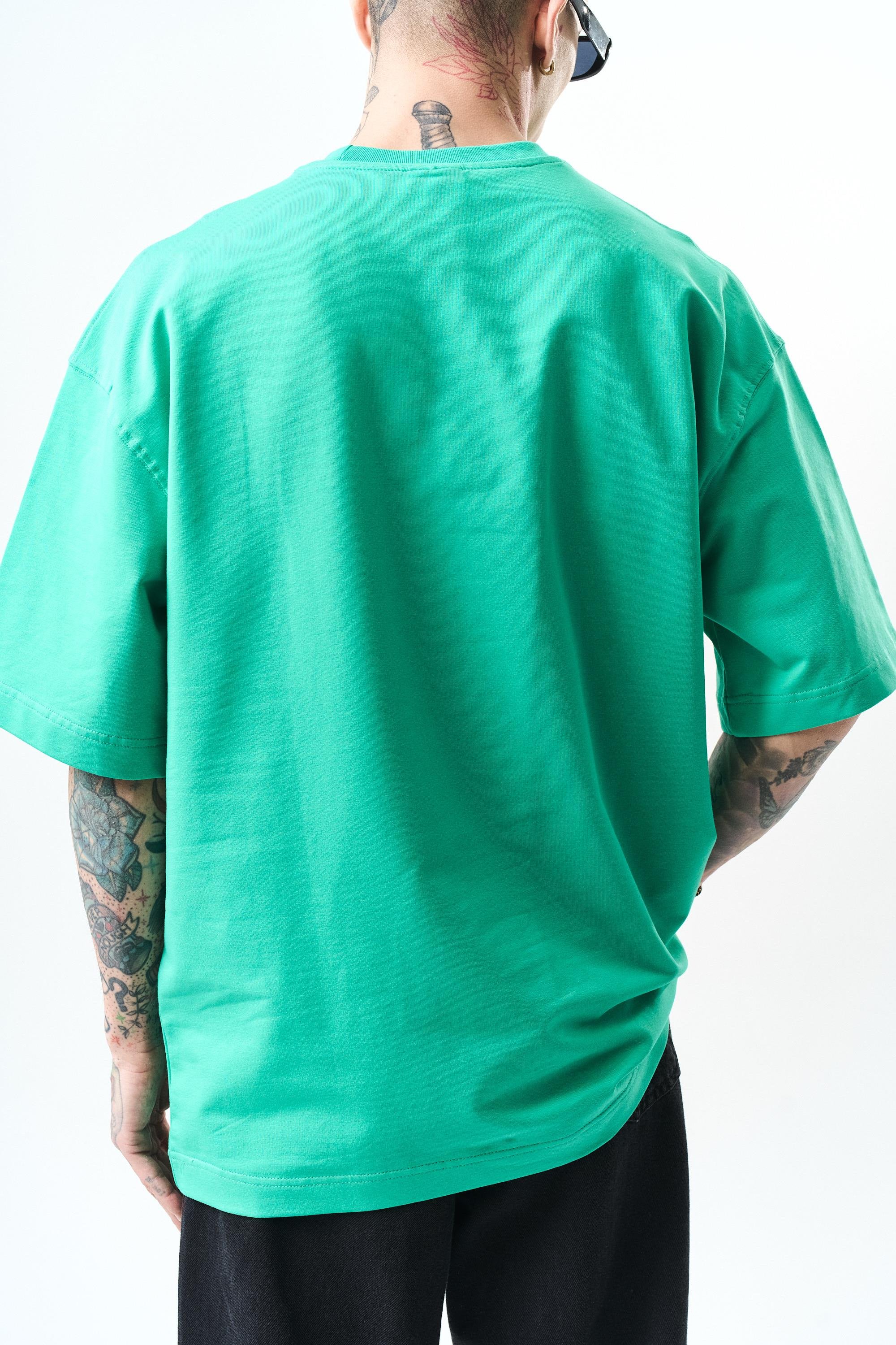 Erkek Respire Yazı Detaylı Oversize T-Shirt Yeşil
