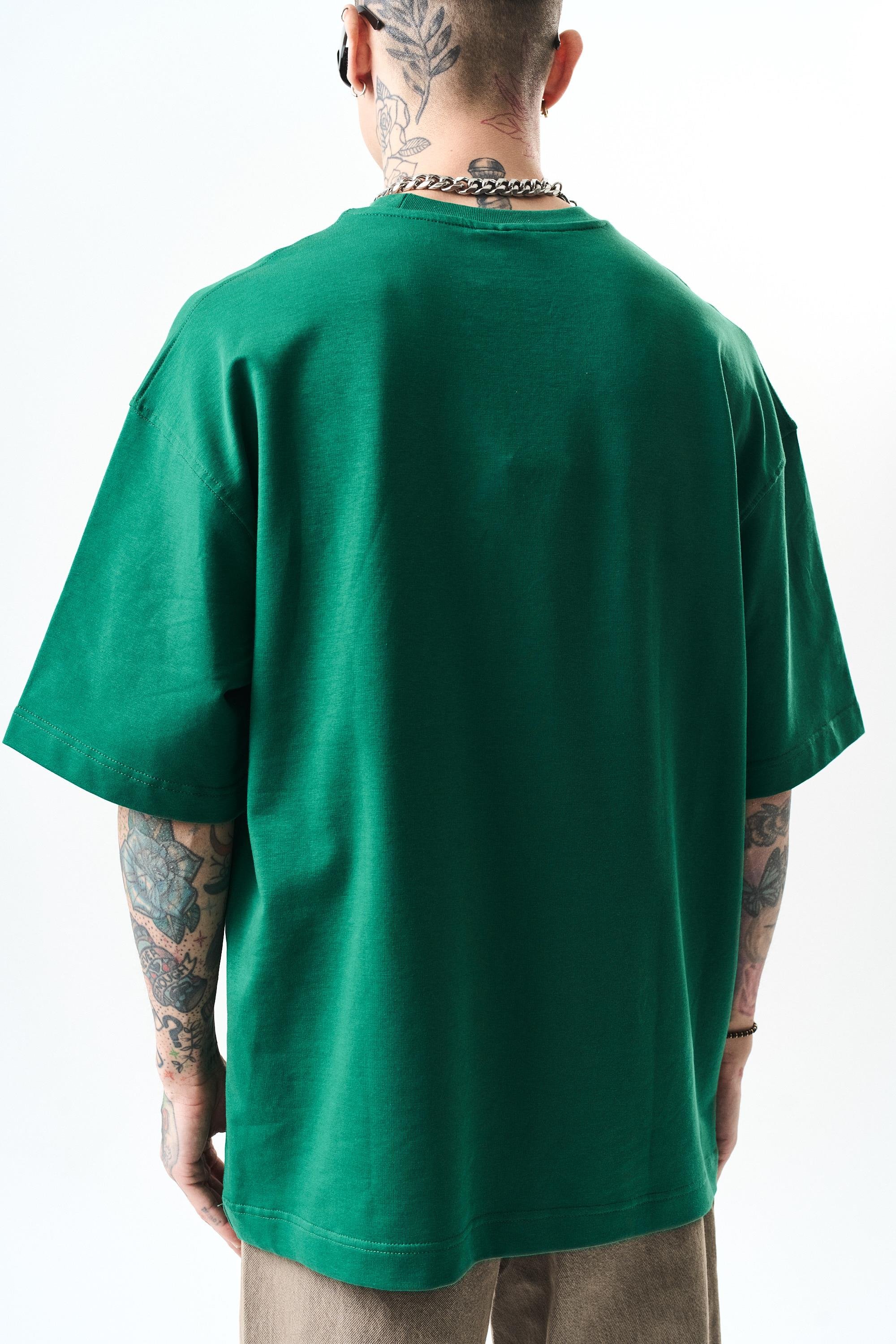 Erkek Respire Yazı Detaylı Oversize T-Shirt Nefti