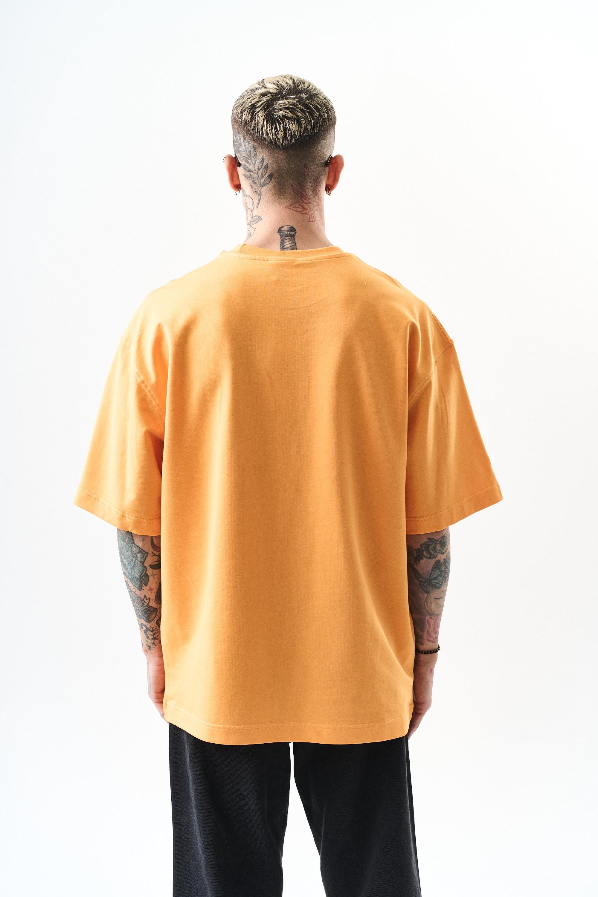 Erkek Respire Yazı Detaylı Oversize T-Shirt Oranj
