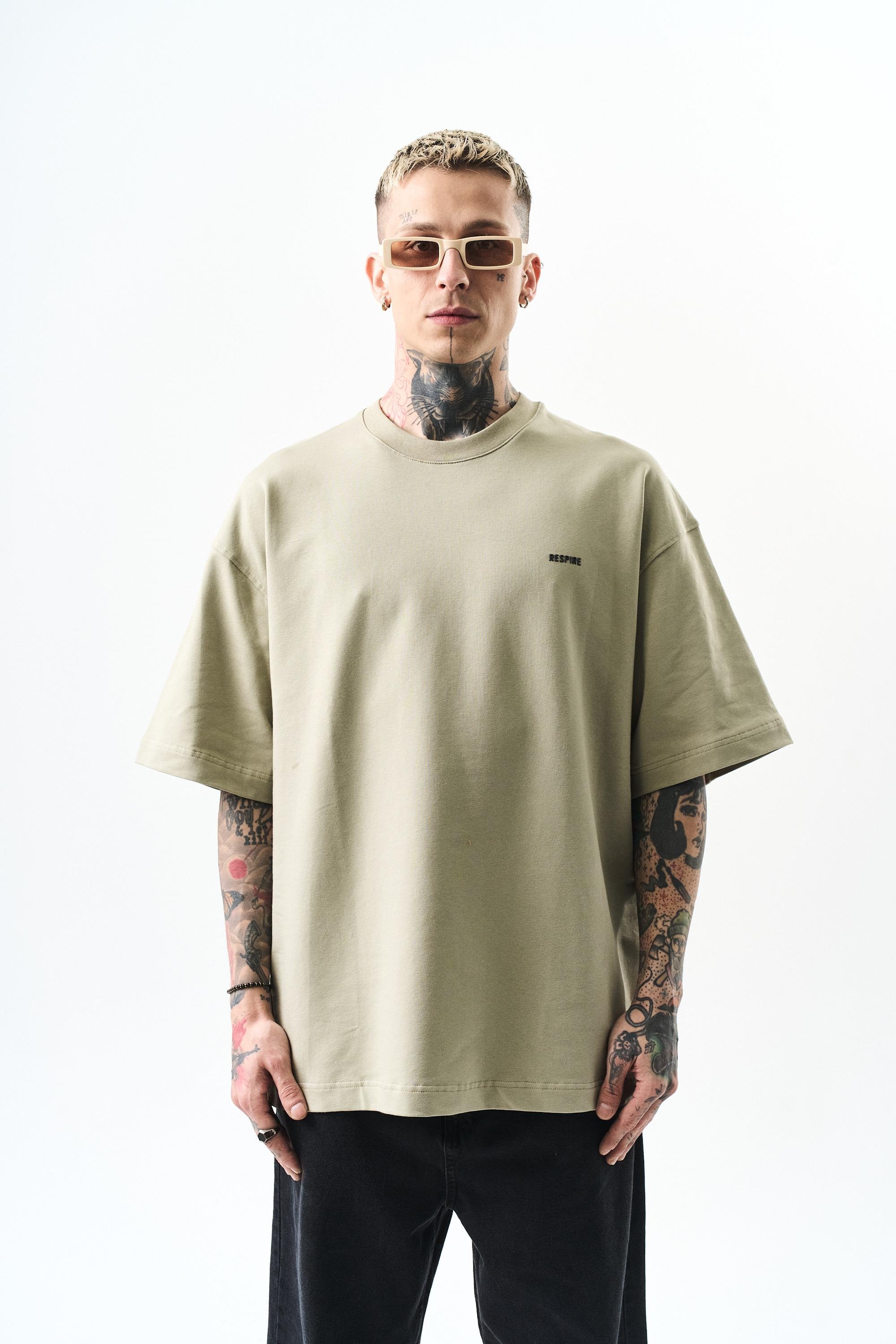 Erkek Respire Yazı Detaylı Oversize T-Shirt Küf