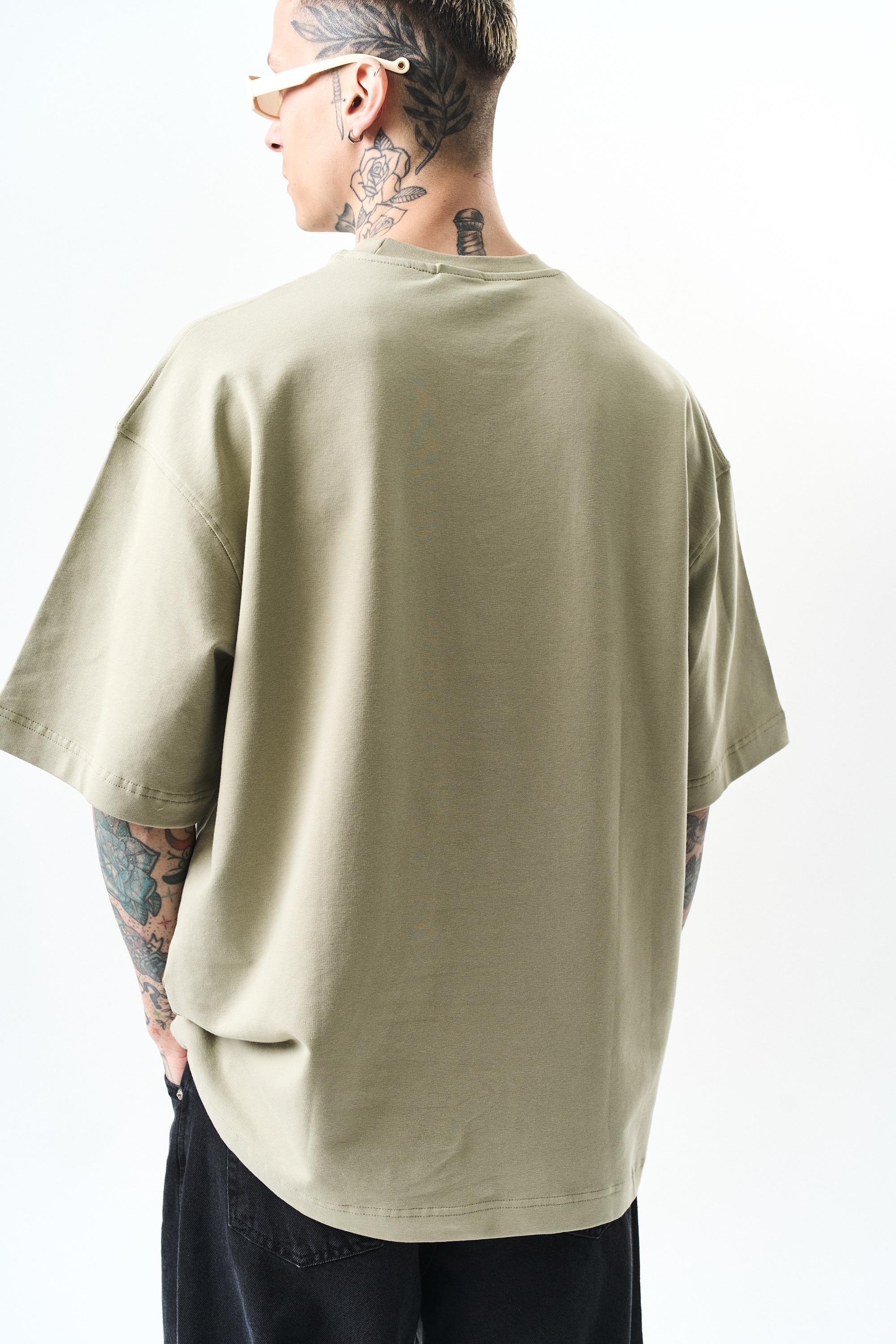 Erkek Respire Yazı Detaylı Oversize T-Shirt Küf
