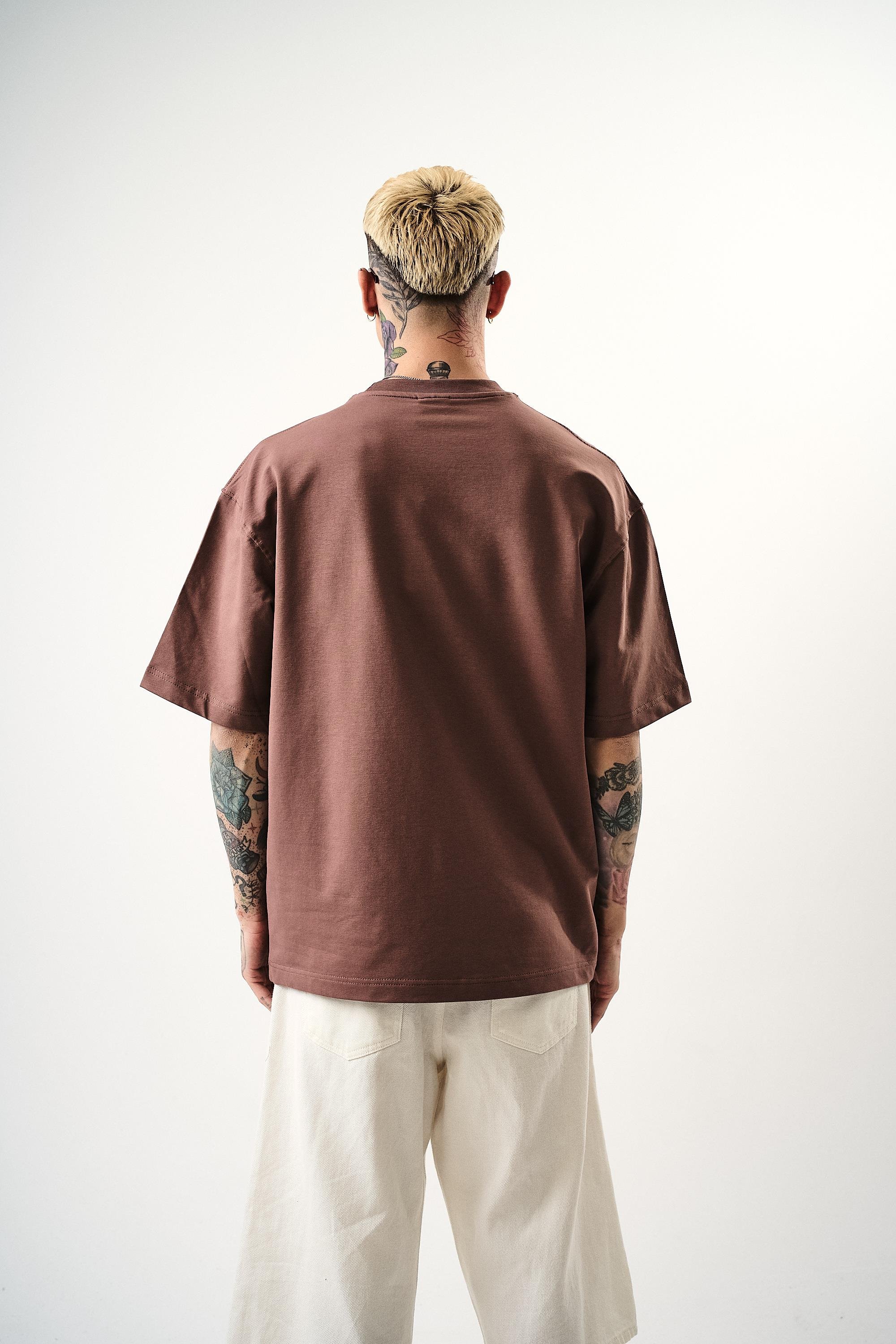 Erkek Respire Yazı Detaylı Oversize T-Shirt Kakao