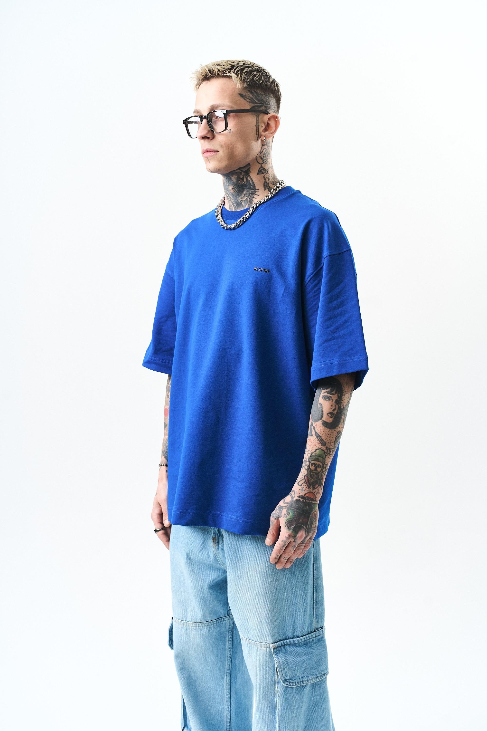 Erkek Respire Yazı Detaylı Oversize T-Shirt Saks