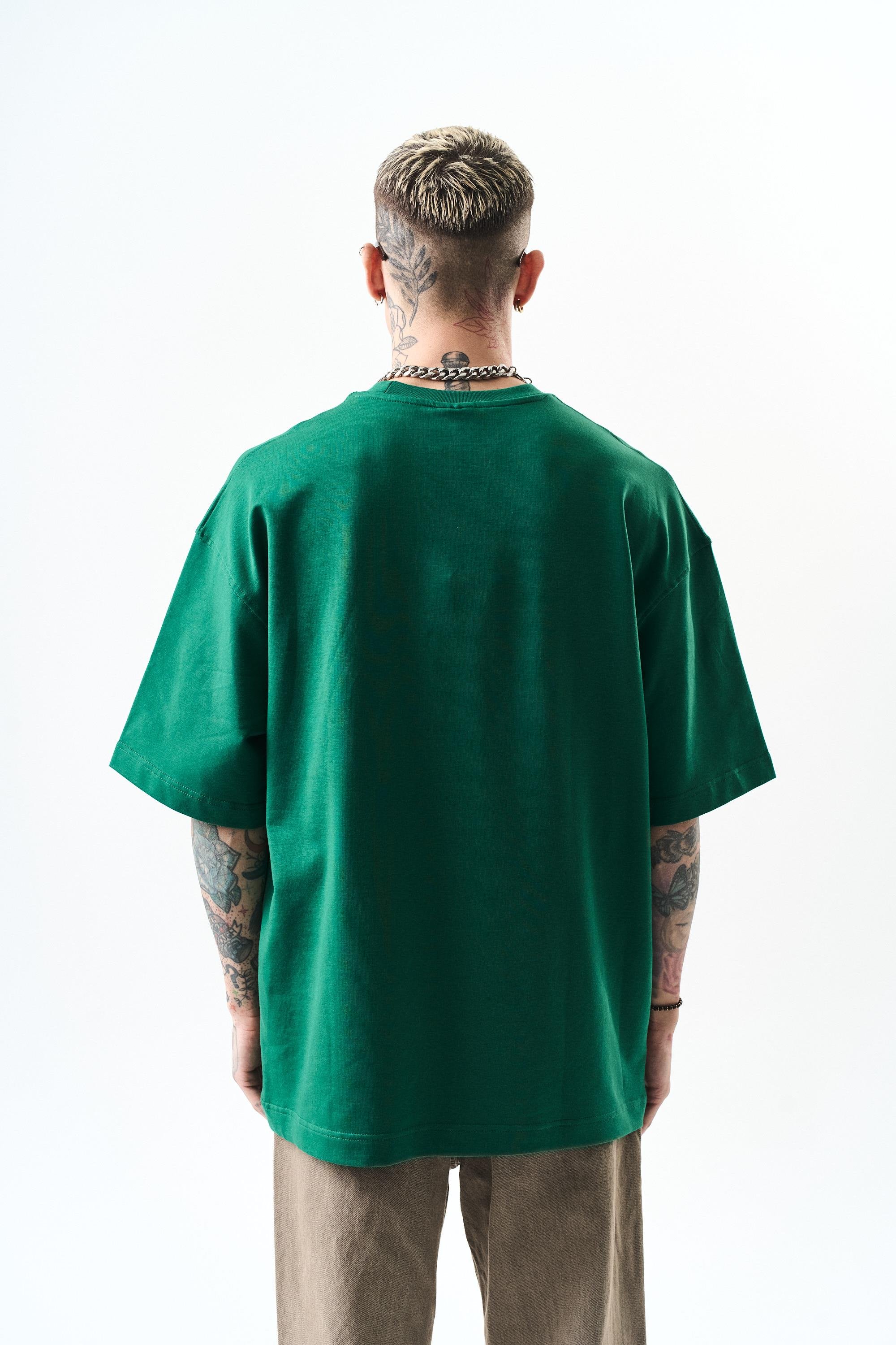 Erkek Respire Yazı Detaylı Oversize T-Shirt Nefti