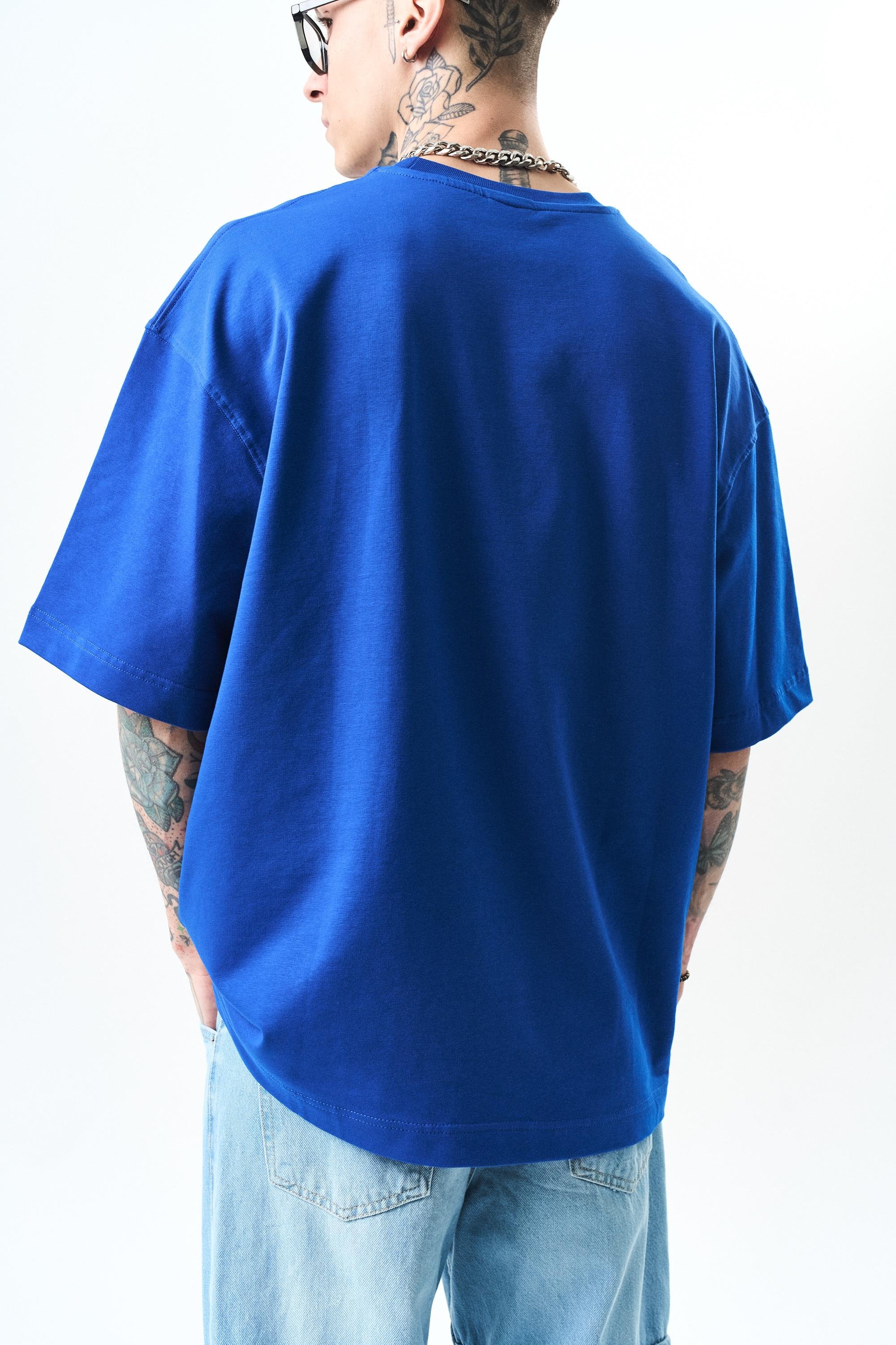 Erkek Respire Yazı Detaylı Oversize T-Shirt Saks