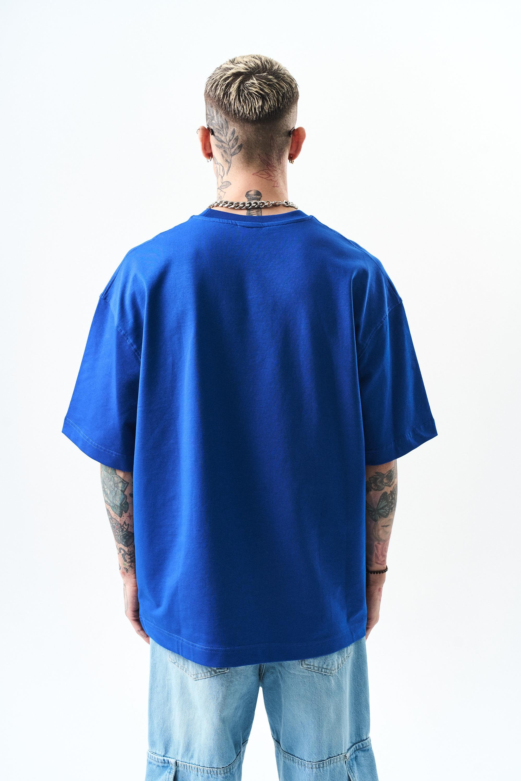 Erkek Respire Yazı Detaylı Oversize T-Shirt Saks