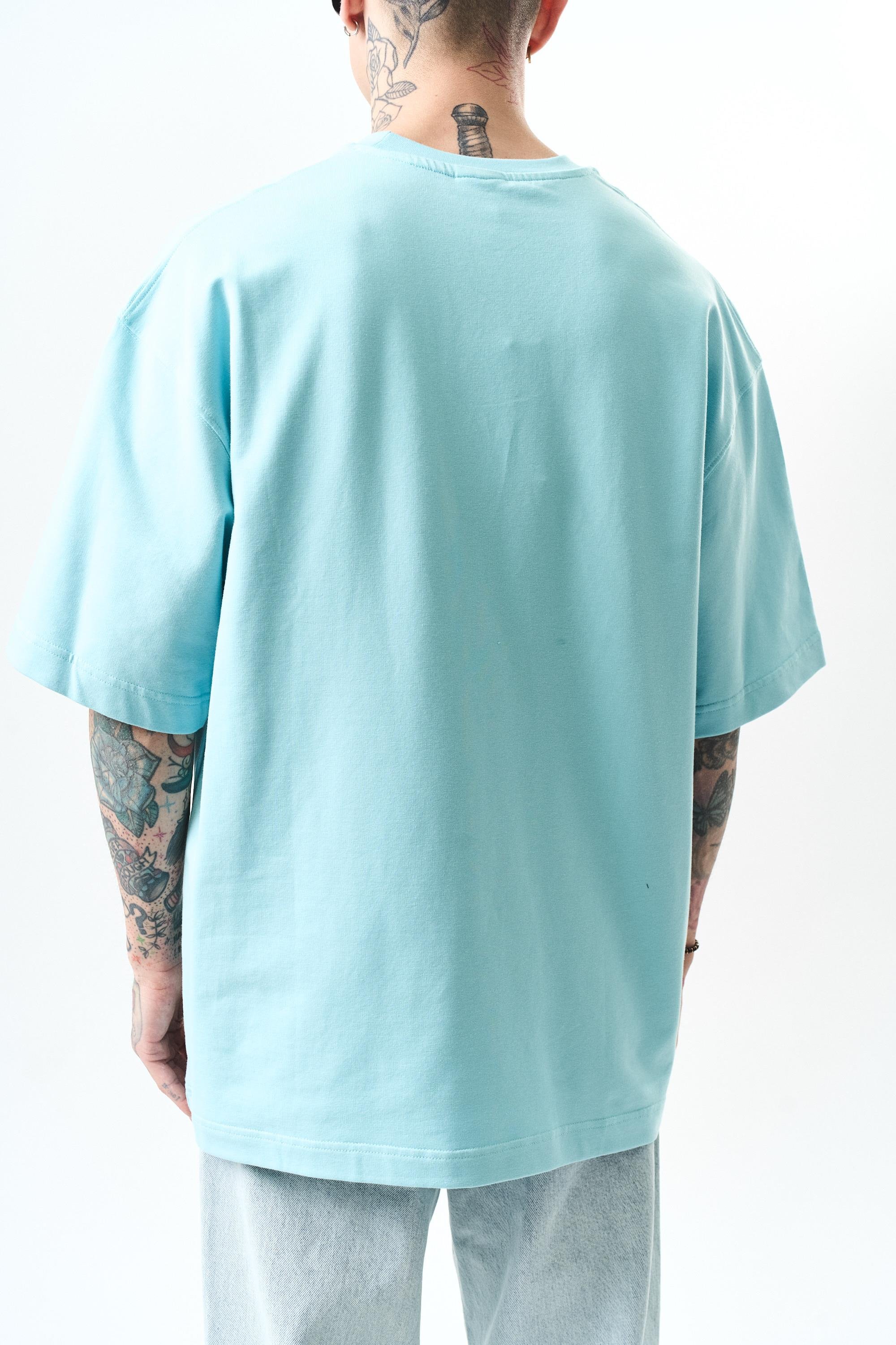 Erkek Respire Yazı Detaylı Oversize T-Shirt Bebe Mavi