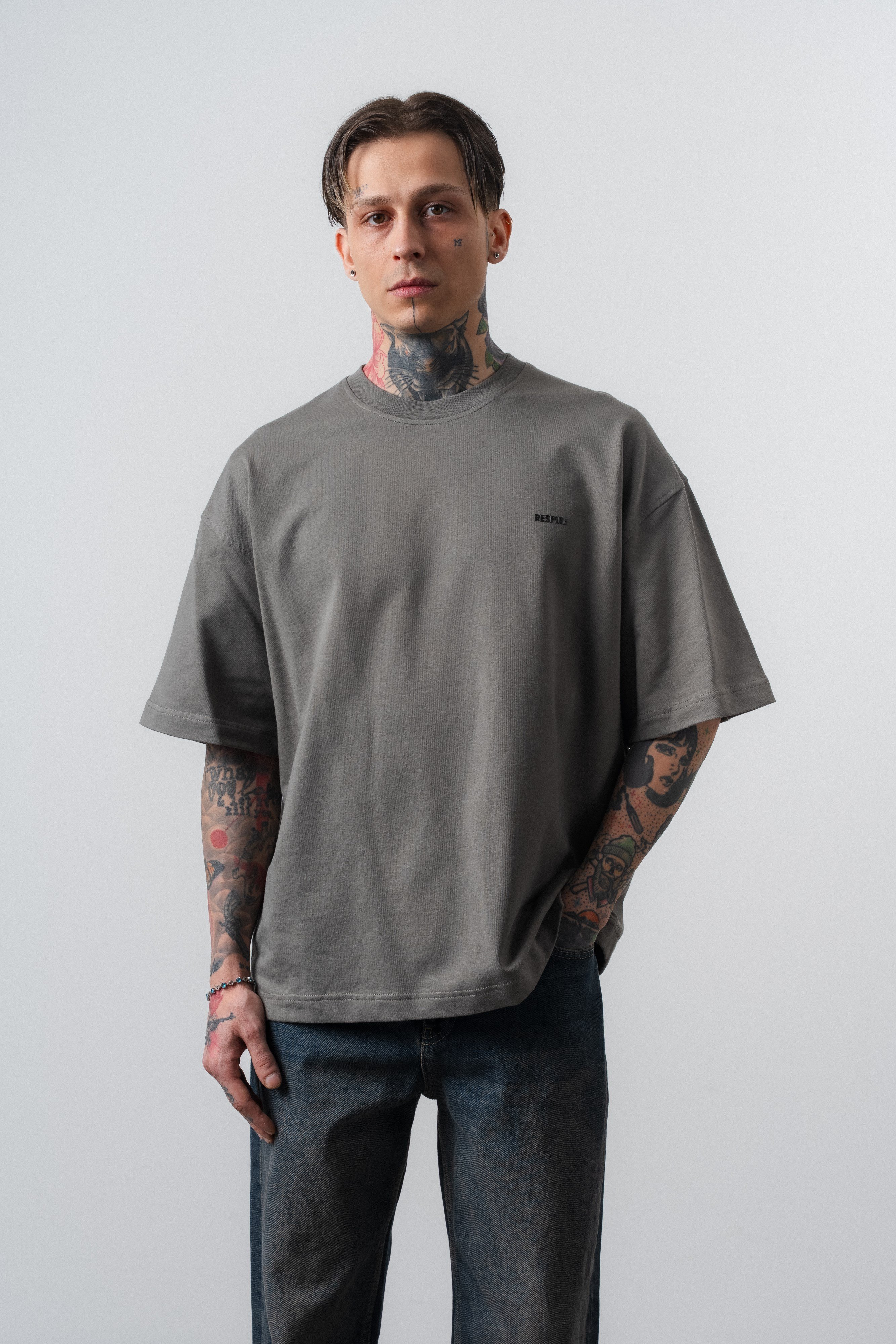 Erkek Respire Yazı Detaylı Oversize T-Shirt Haki