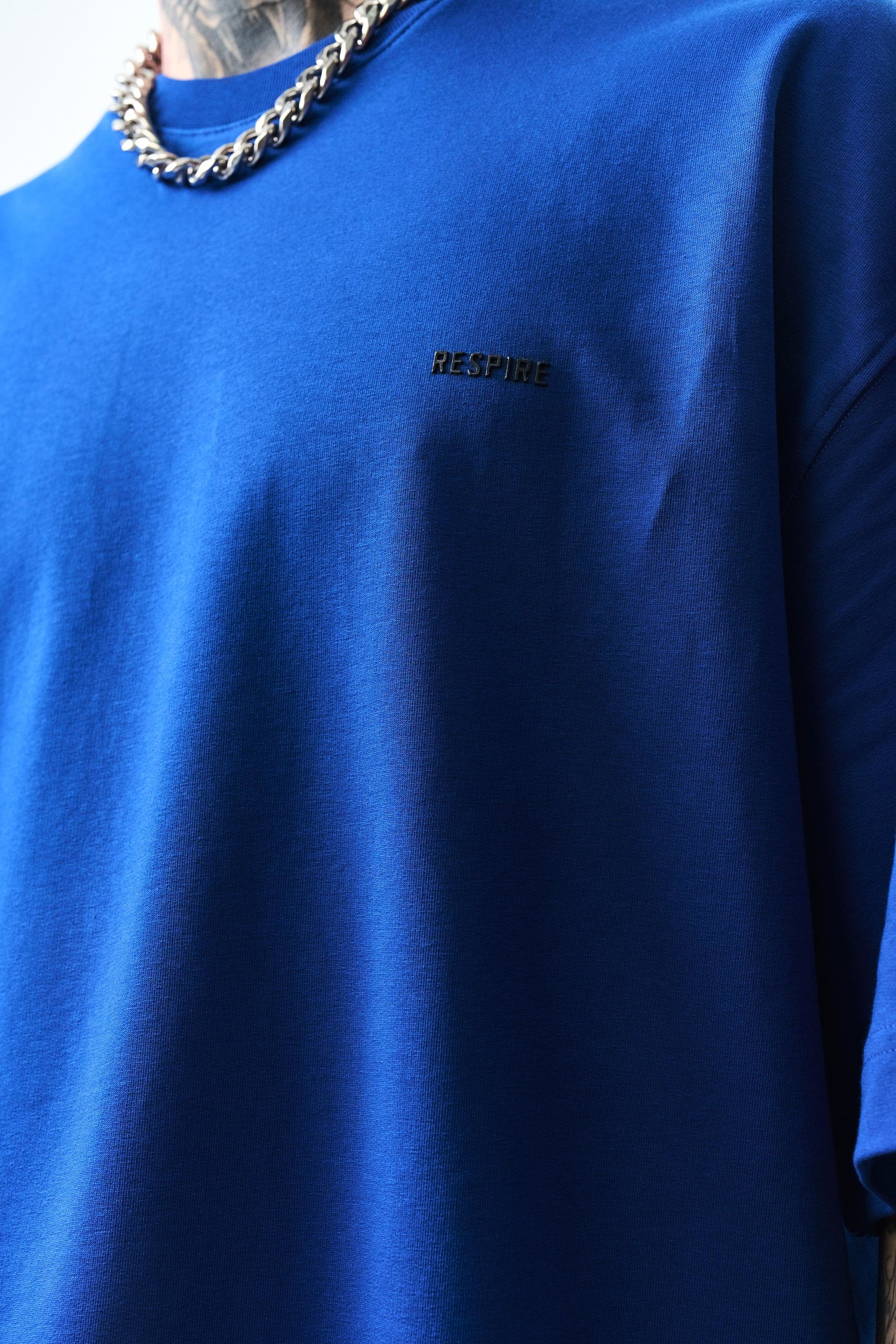 Erkek Respire Yazı Detaylı Oversize T-Shirt Saks