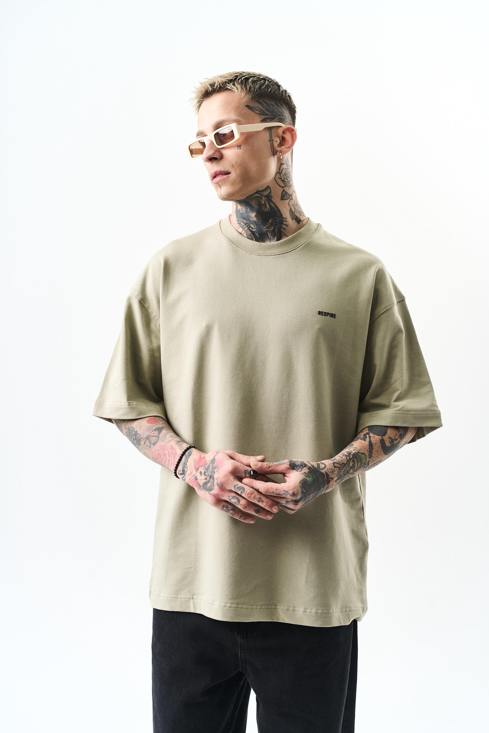 Erkek Respire Yazı Detaylı Oversize T-Shirt Küf