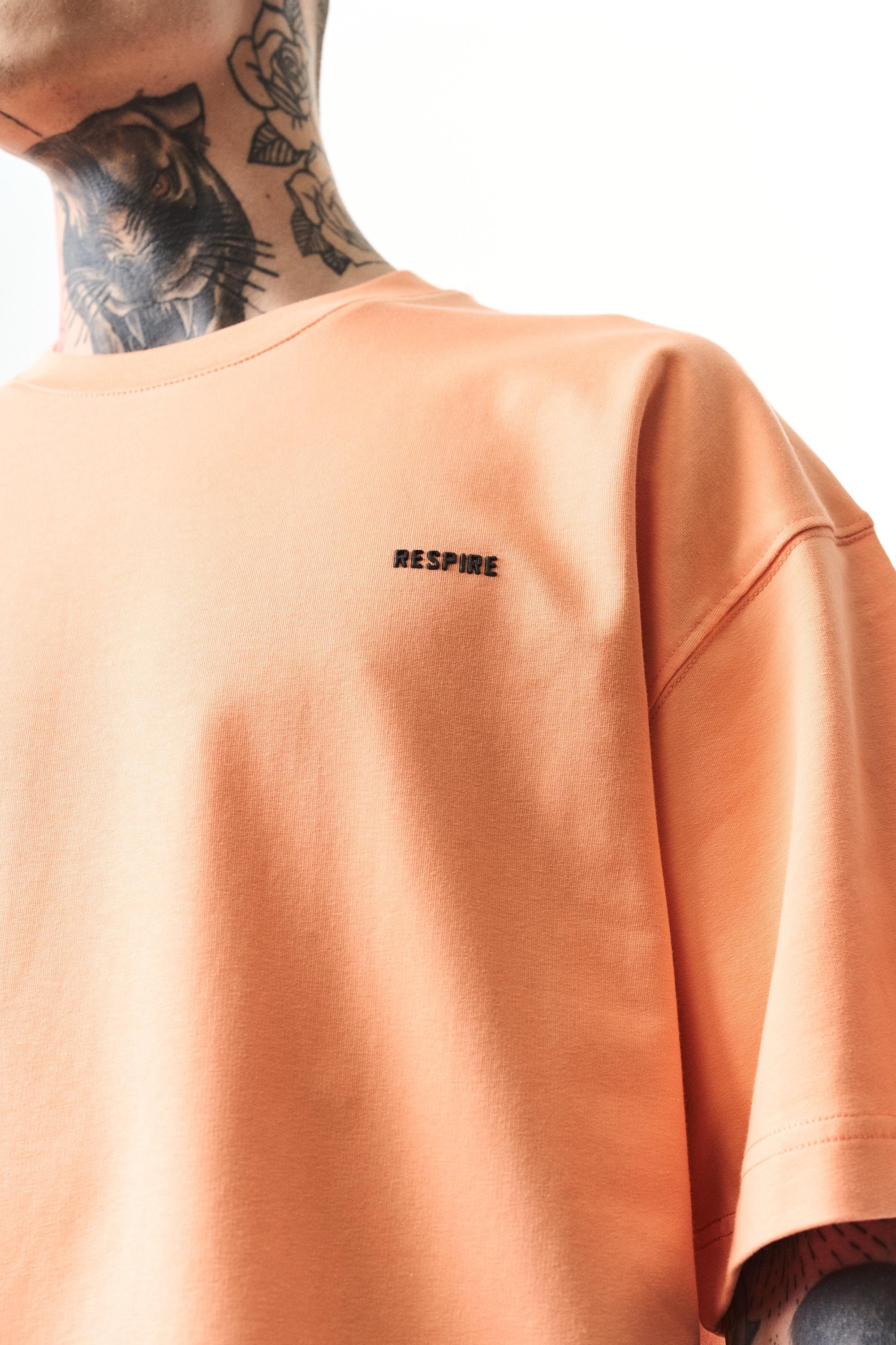 Erkek Respire Yazı Detaylı Oversize T-Shirt Şeftali