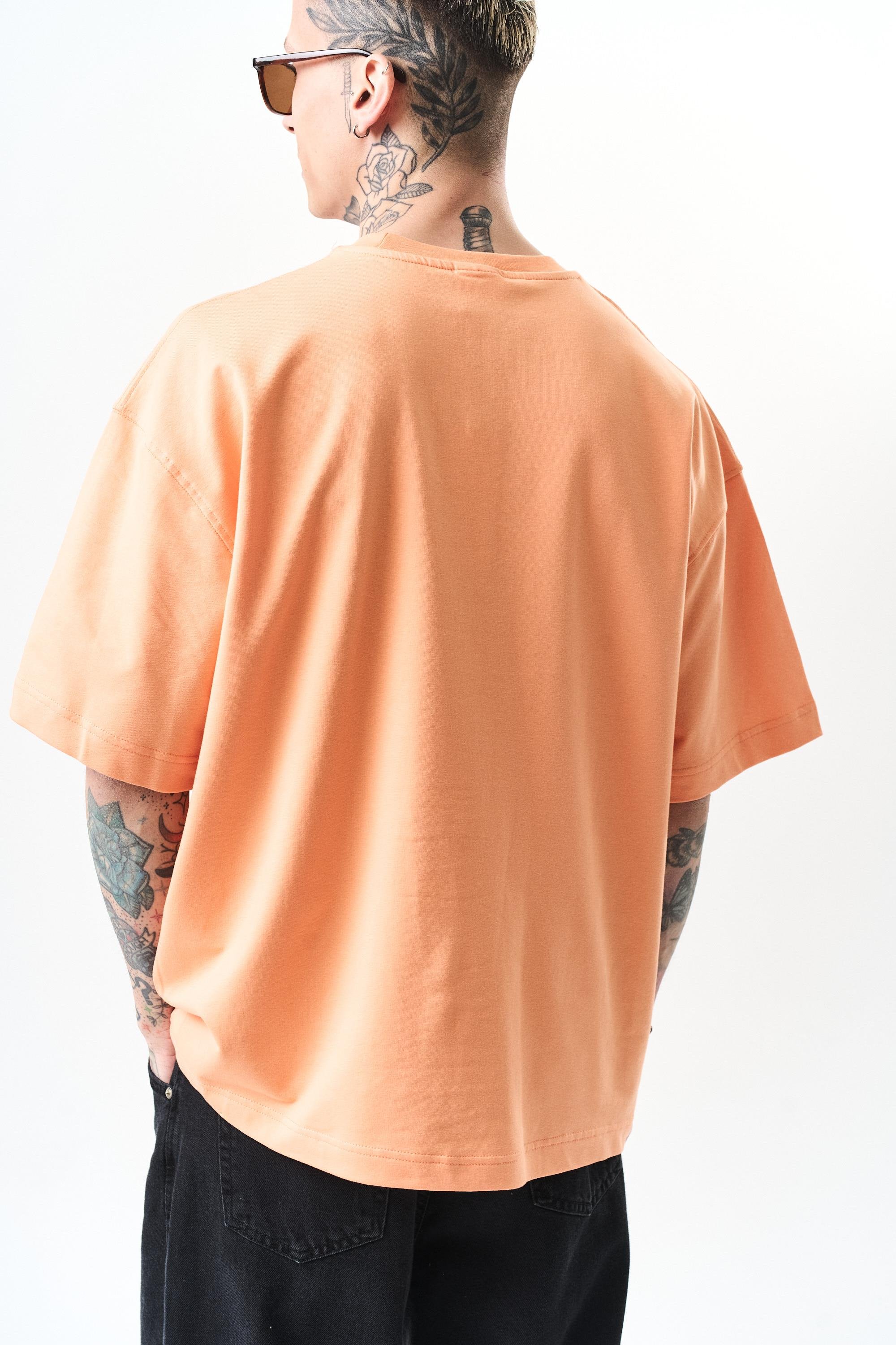 Erkek Respire Yazı Detaylı Oversize T-Shirt Şeftali