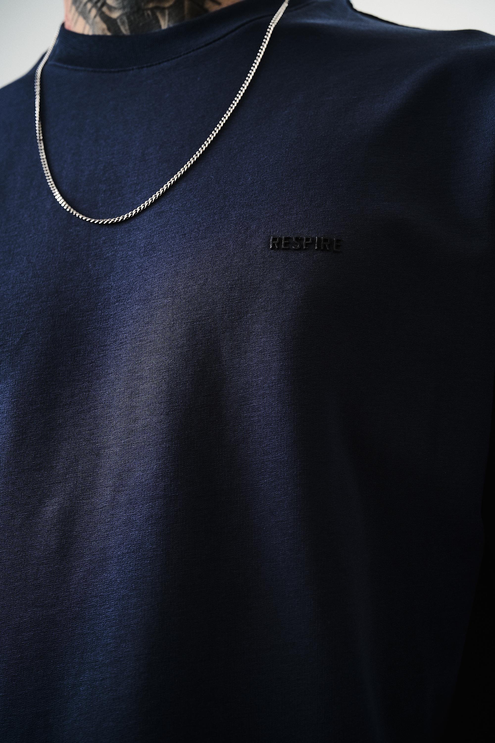 Erkek Respire Yazı Detaylı Oversize T-Shirt İndigo