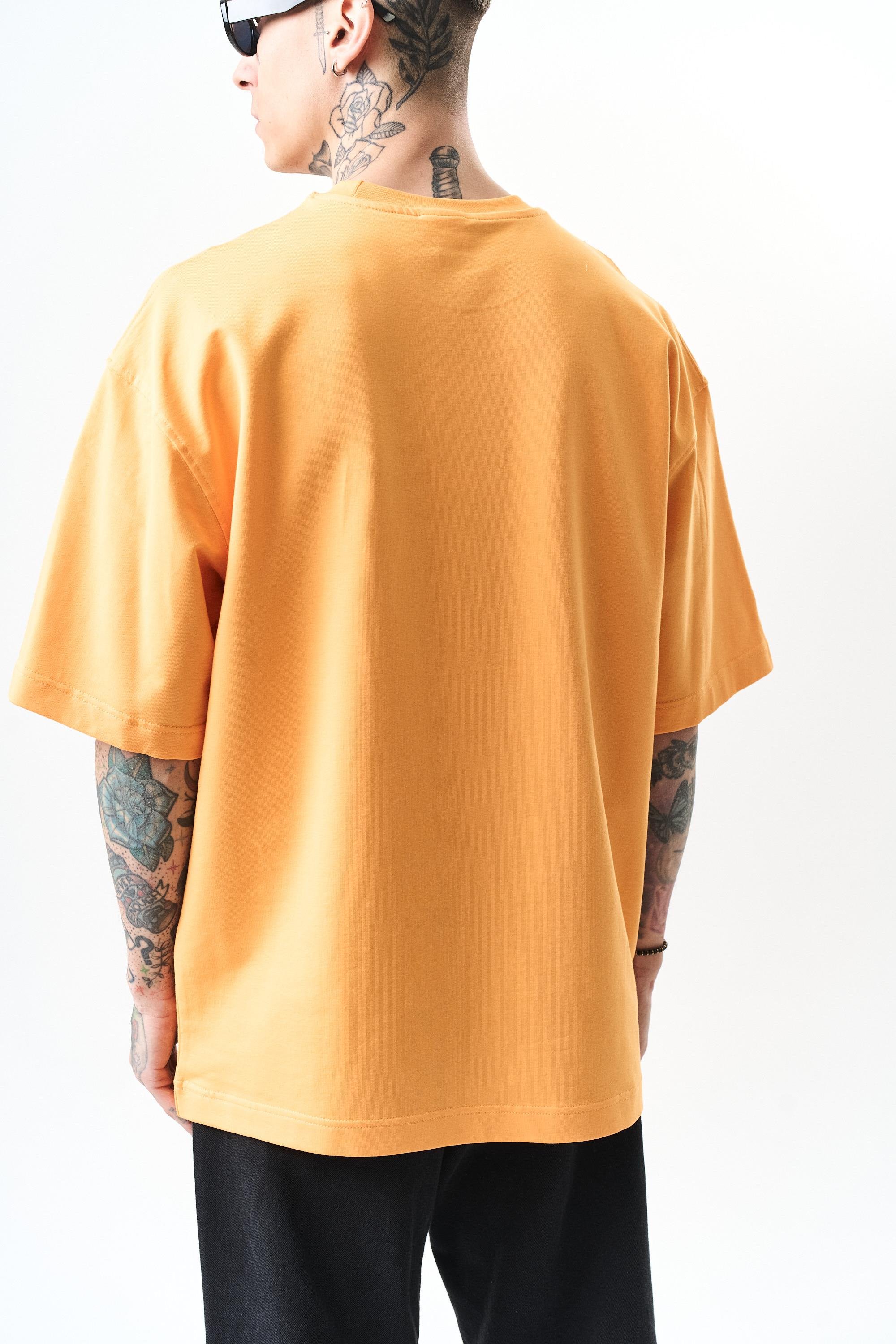 Erkek Respire Yazı Detaylı Oversize T-Shirt Oranj