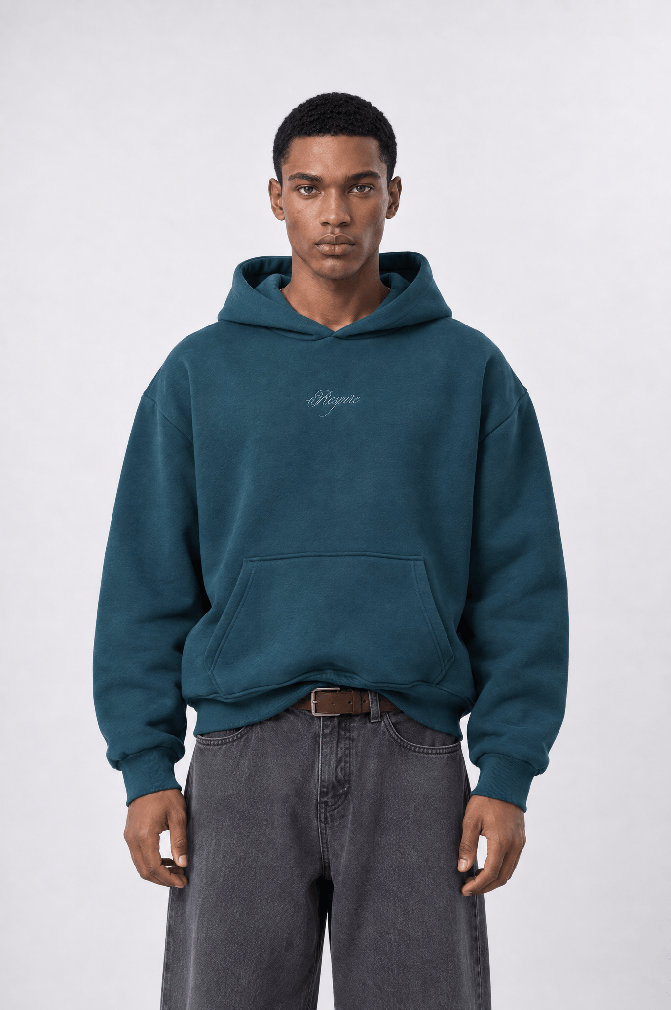 Erkek Rosette Nakışlı Oversize Hoodie Zümrüt