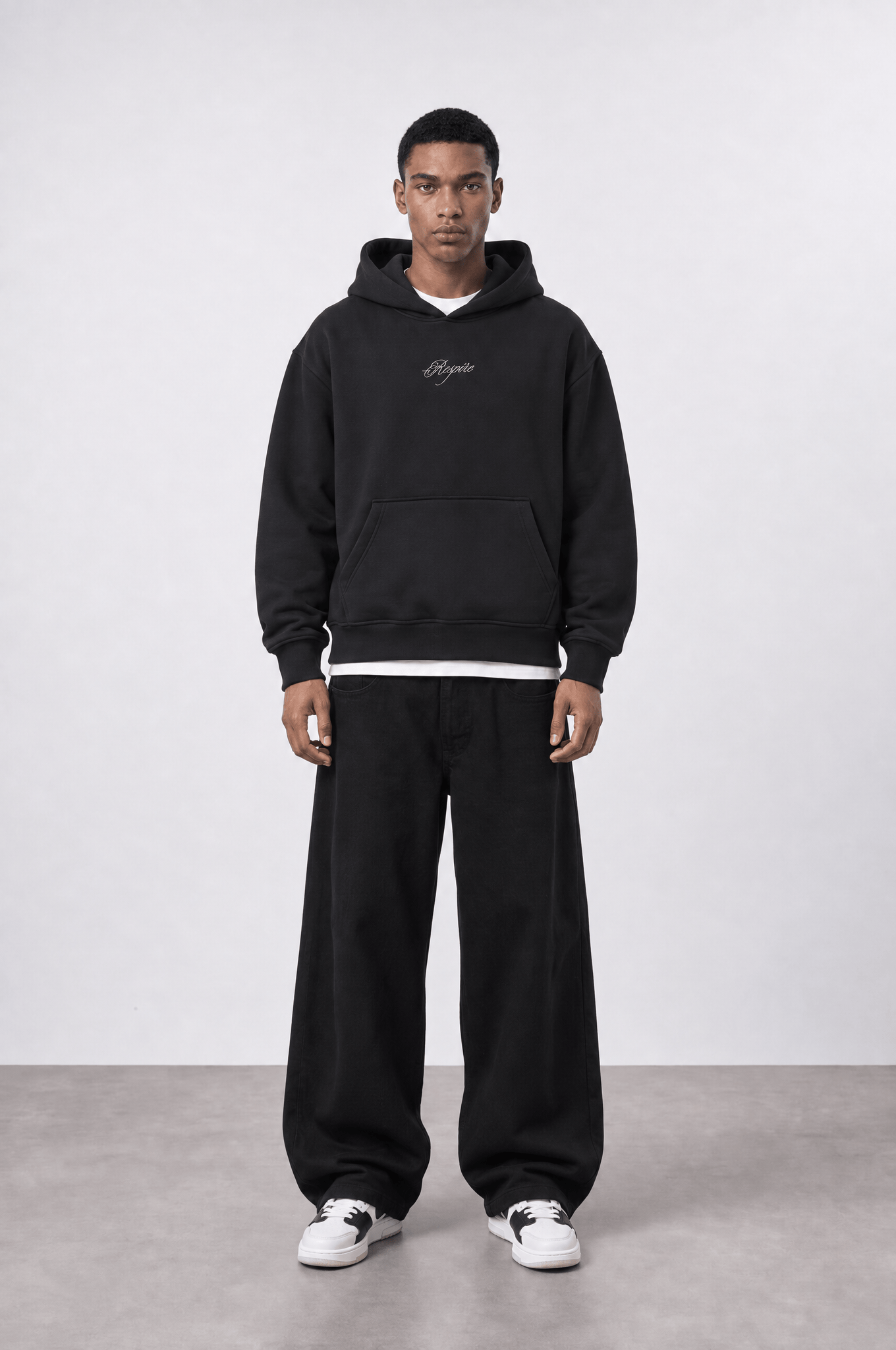 Erkek Rosette Nakışlı Oversize Hoodie Siyah