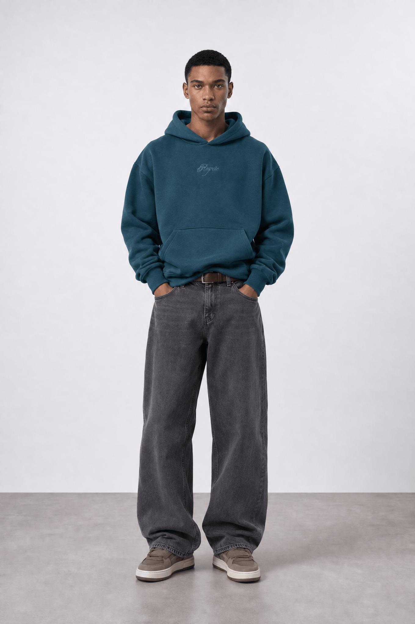 Erkek Rosette Nakışlı Oversize Hoodie Zümrüt