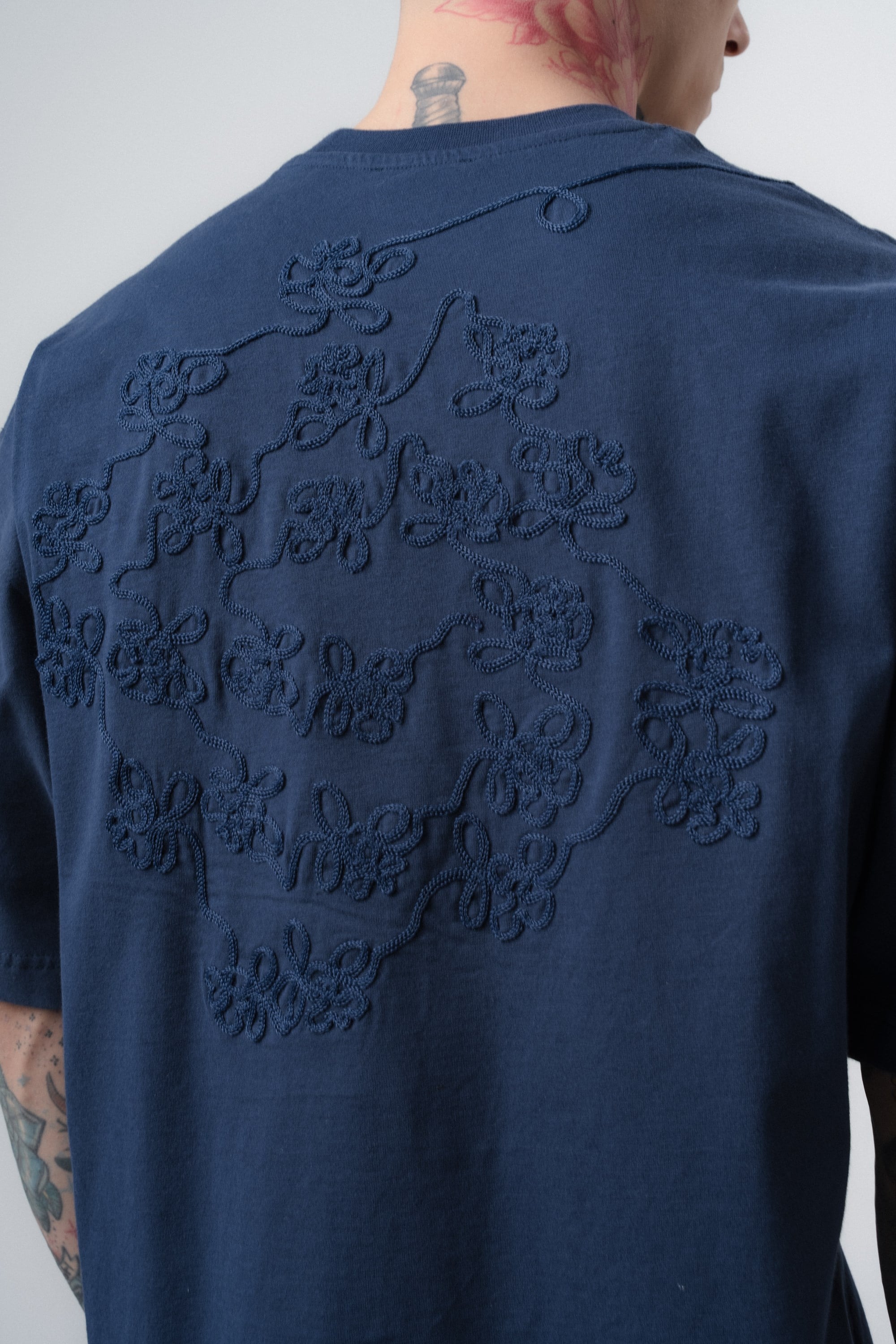 Erkek Route Nakışlı Oversize T-Shirt Lacivert