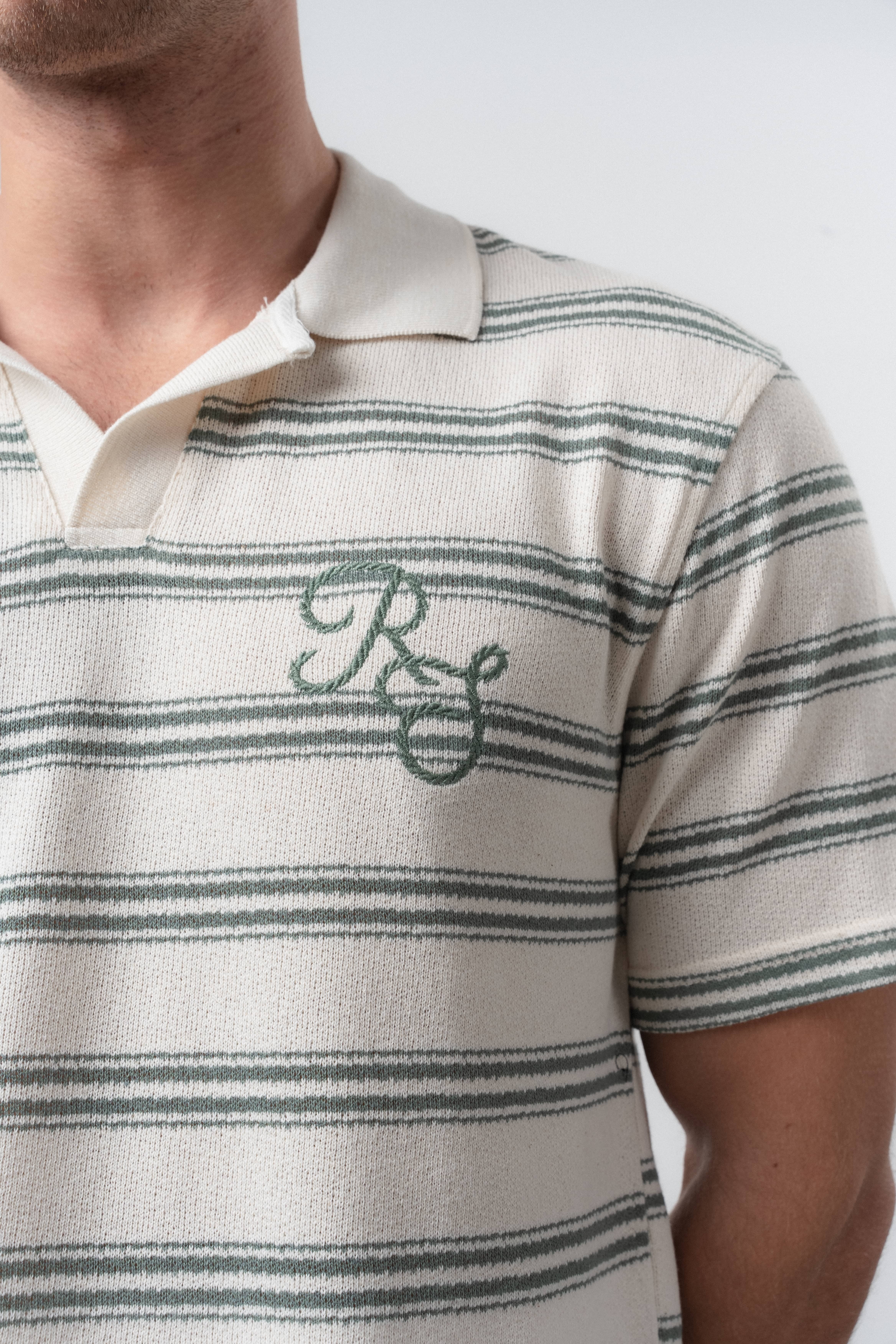 Erkek RS Nakışlı Çizgili Polo Yaka Regular Fit T-Shirt Çağla