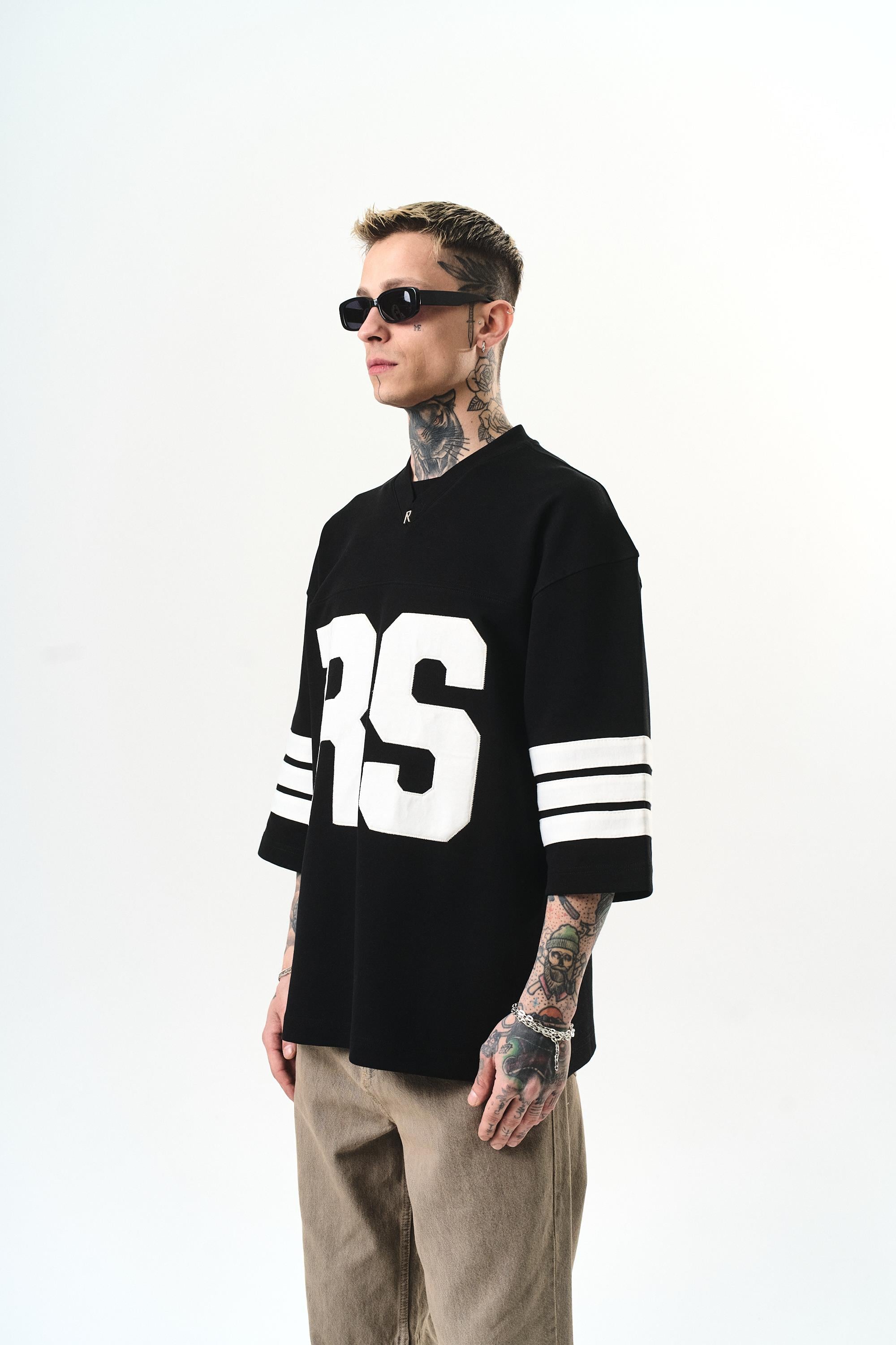 Erkek RS Nakışlı Oversize T-Shirt Siyah