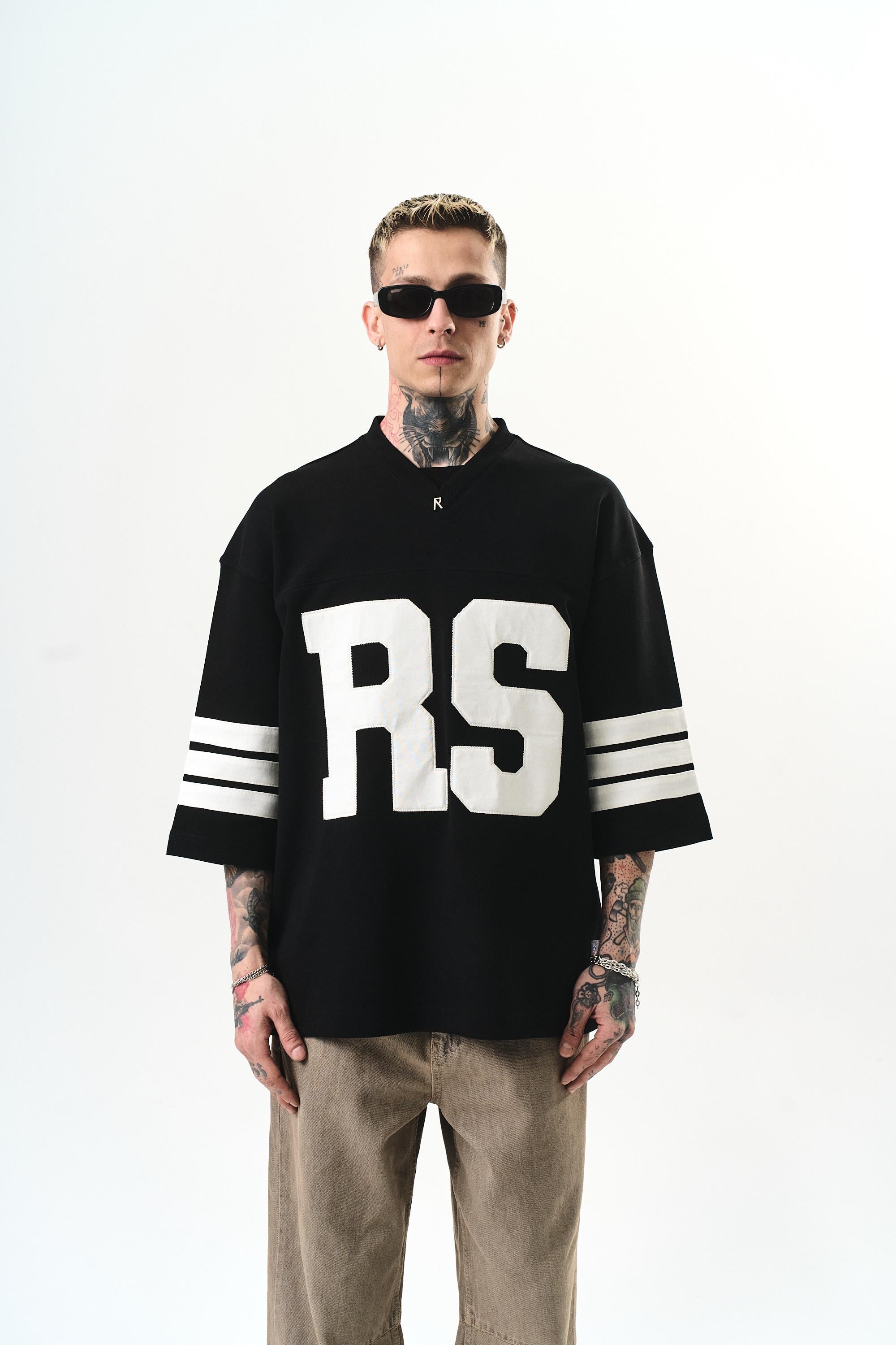 Erkek RS Nakışlı Oversize T-Shirt Siyah