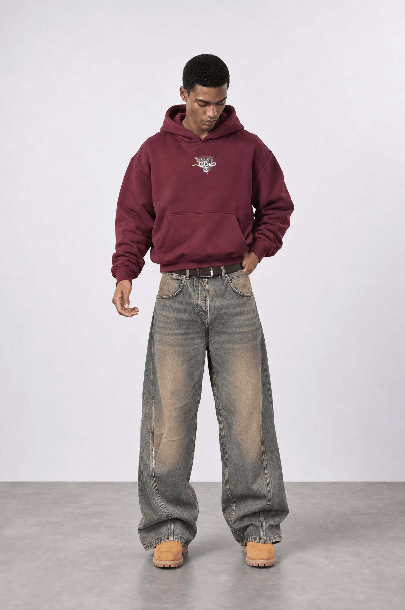Erkek Sabr Patch Detaylı Oversize Hoodie Bordo