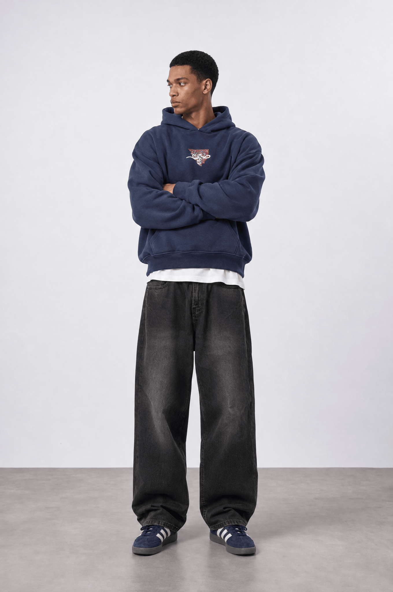 Erkek Sabr Patch Detaylı Oversize Hoodie Lacivert