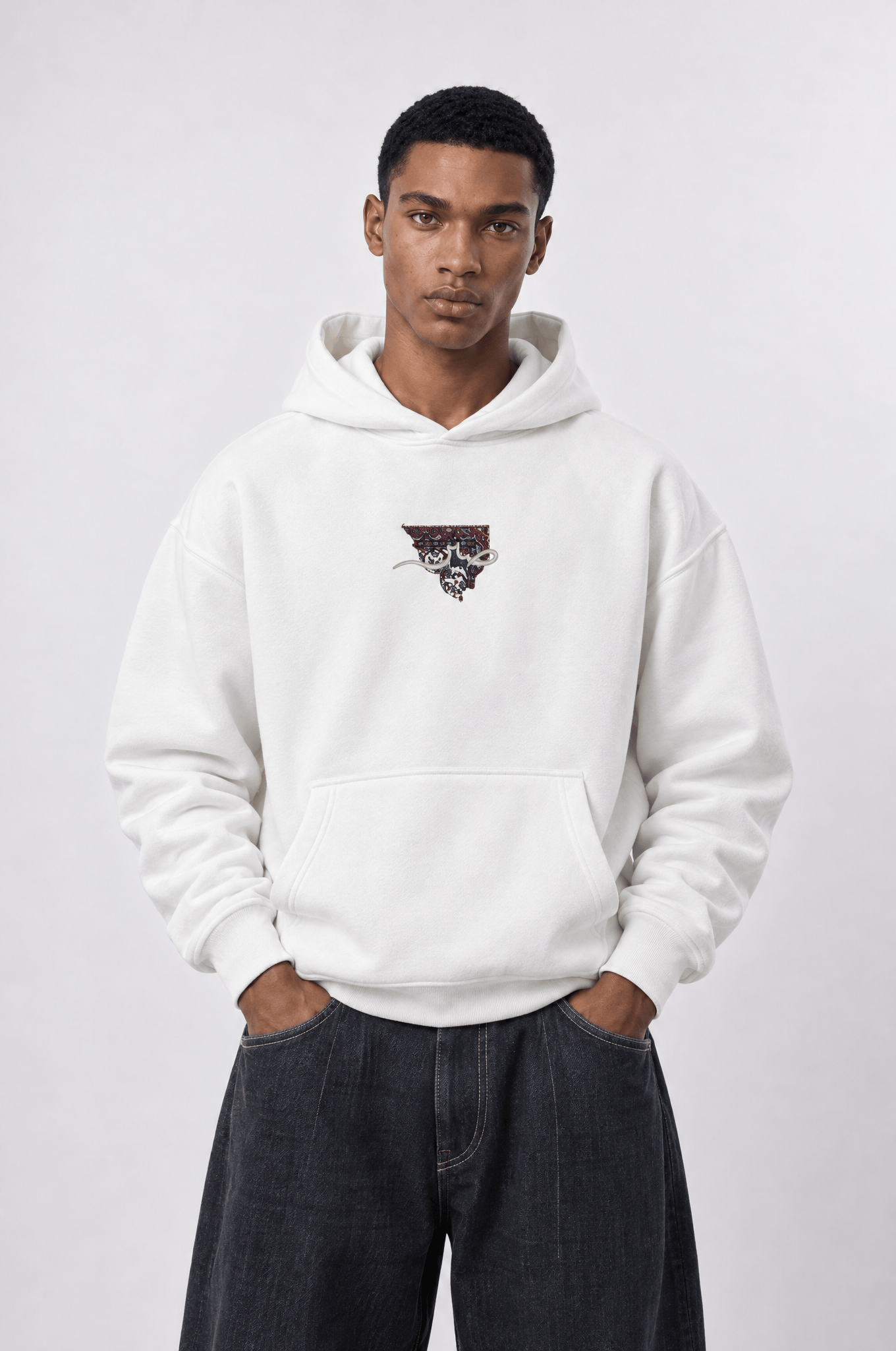 Erkek Sabr Patch Detaylı Oversize Hoodie Ekru